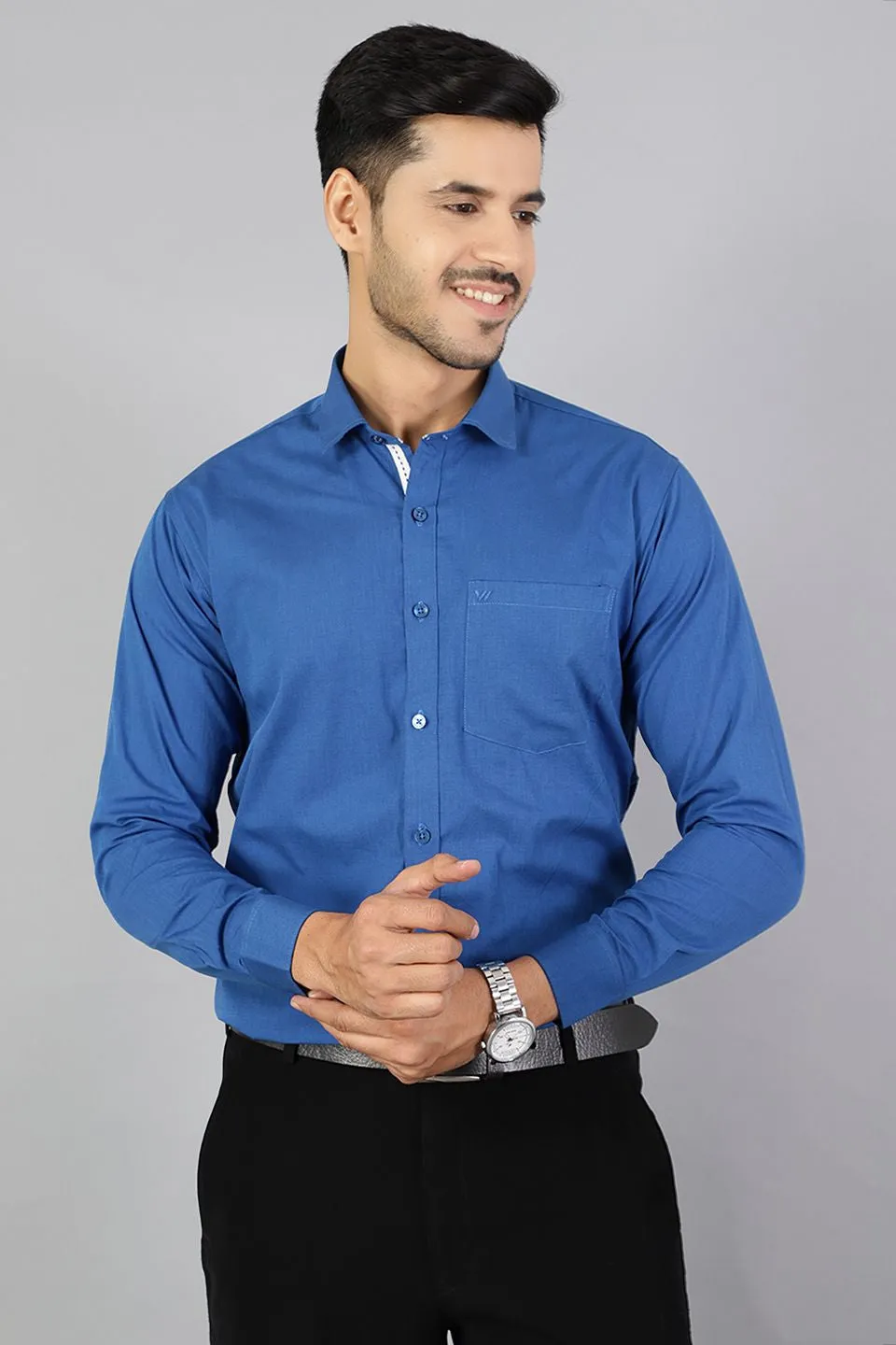 100% Premium Cotton Blue Solid Shirt