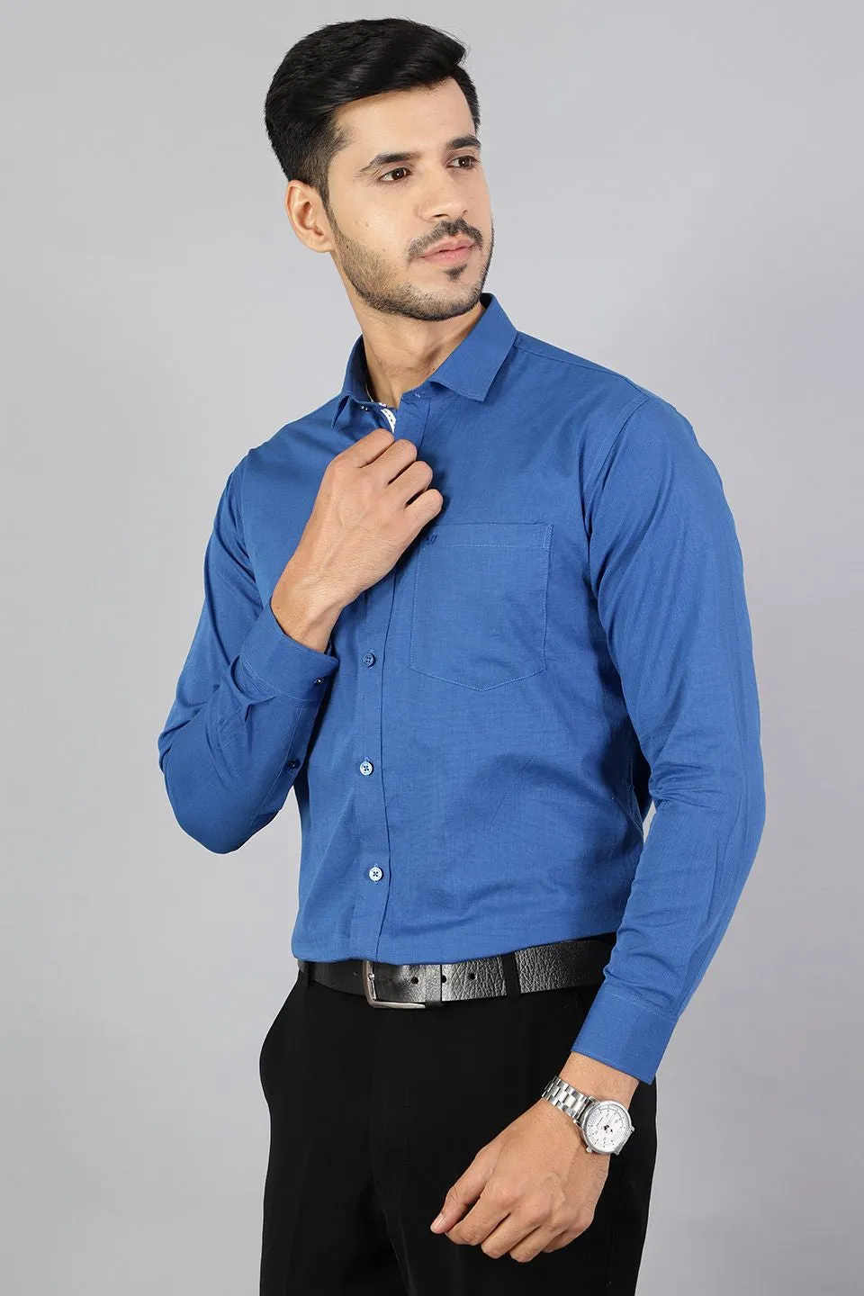 100% Premium Cotton Blue Solid Shirt