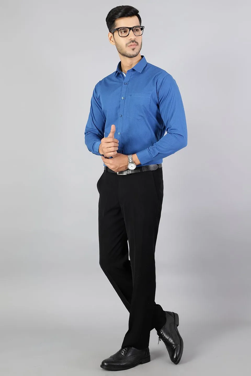100% Premium Cotton Blue Solid Shirt