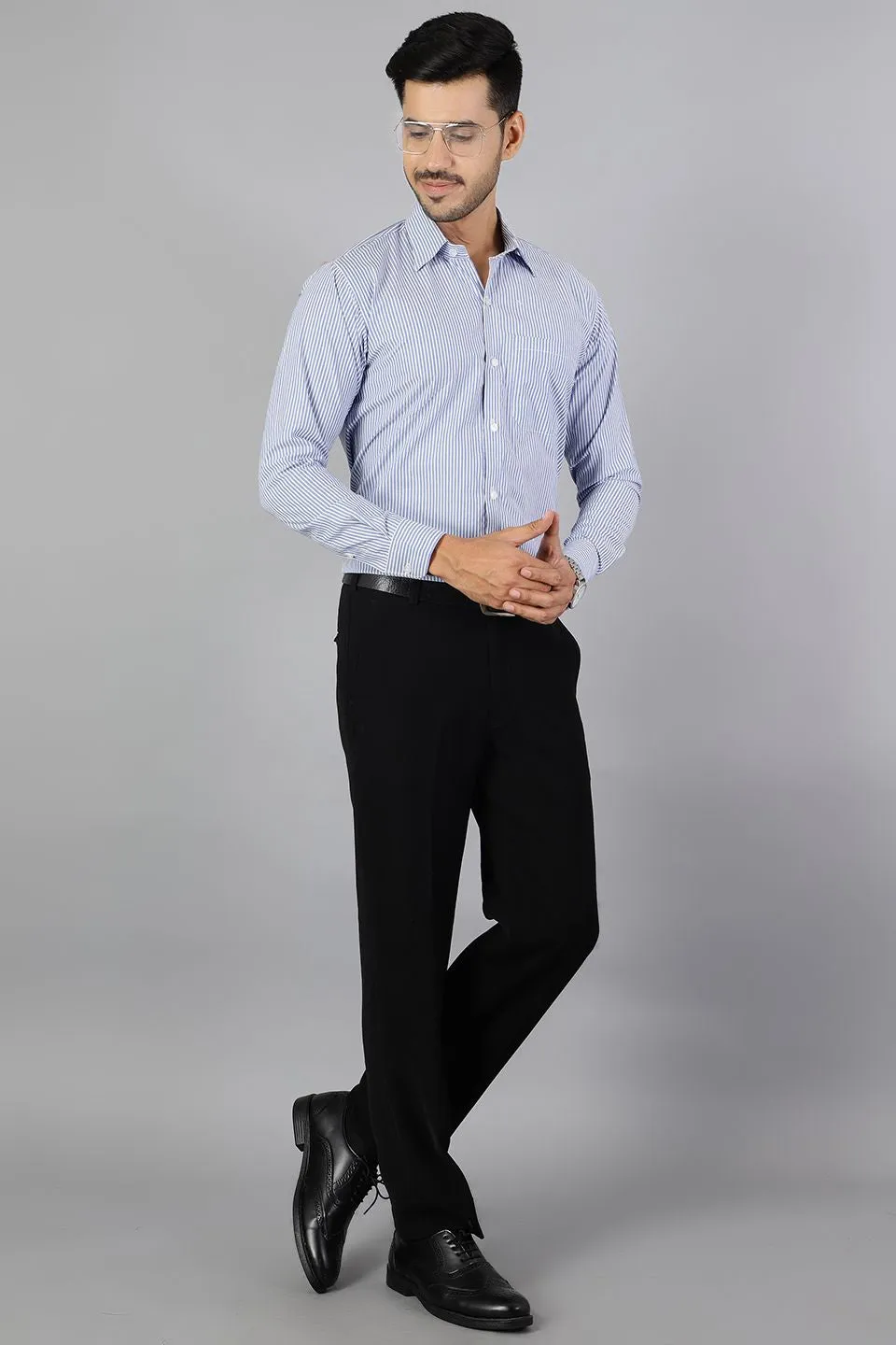 100% Premium Cotton Blue Stripe Shirt
