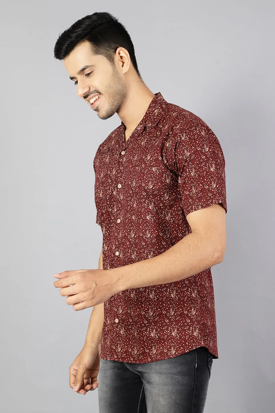 100% Premium Cotton Red Printed Shirt
