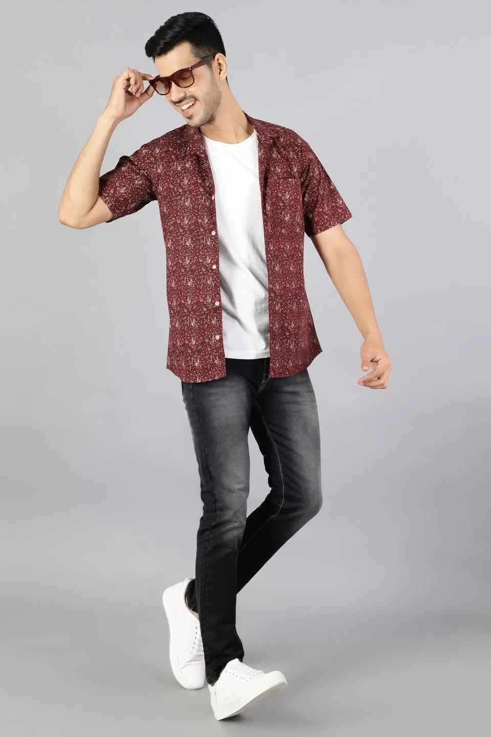 100% Premium Cotton Red Printed Shirt