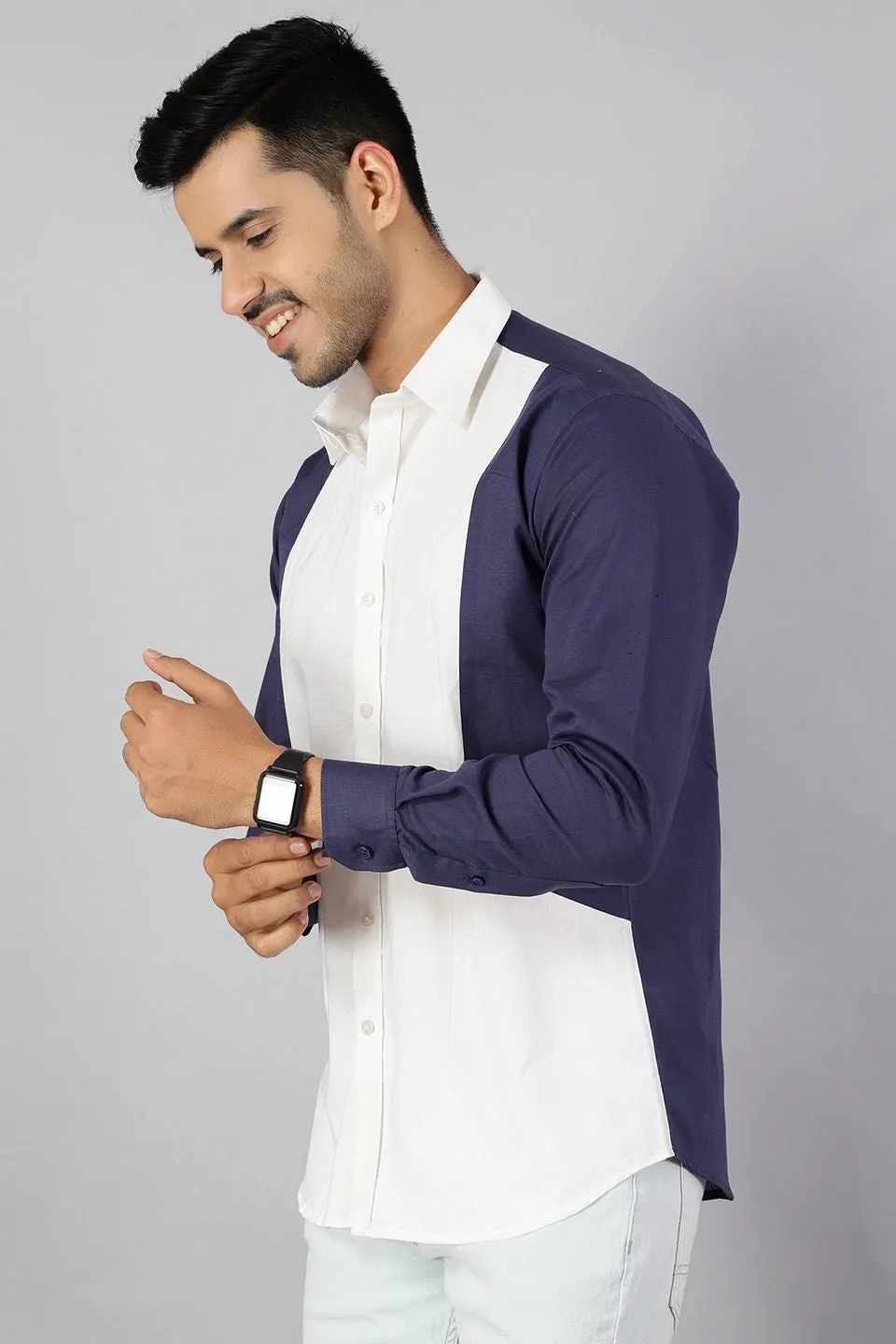 100% Premium Cotton White & Blue Shirt