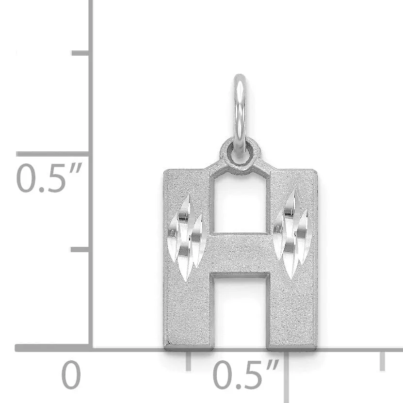 14k White Gold Satin Diamond Cut Finish Letter H Initial Pendant