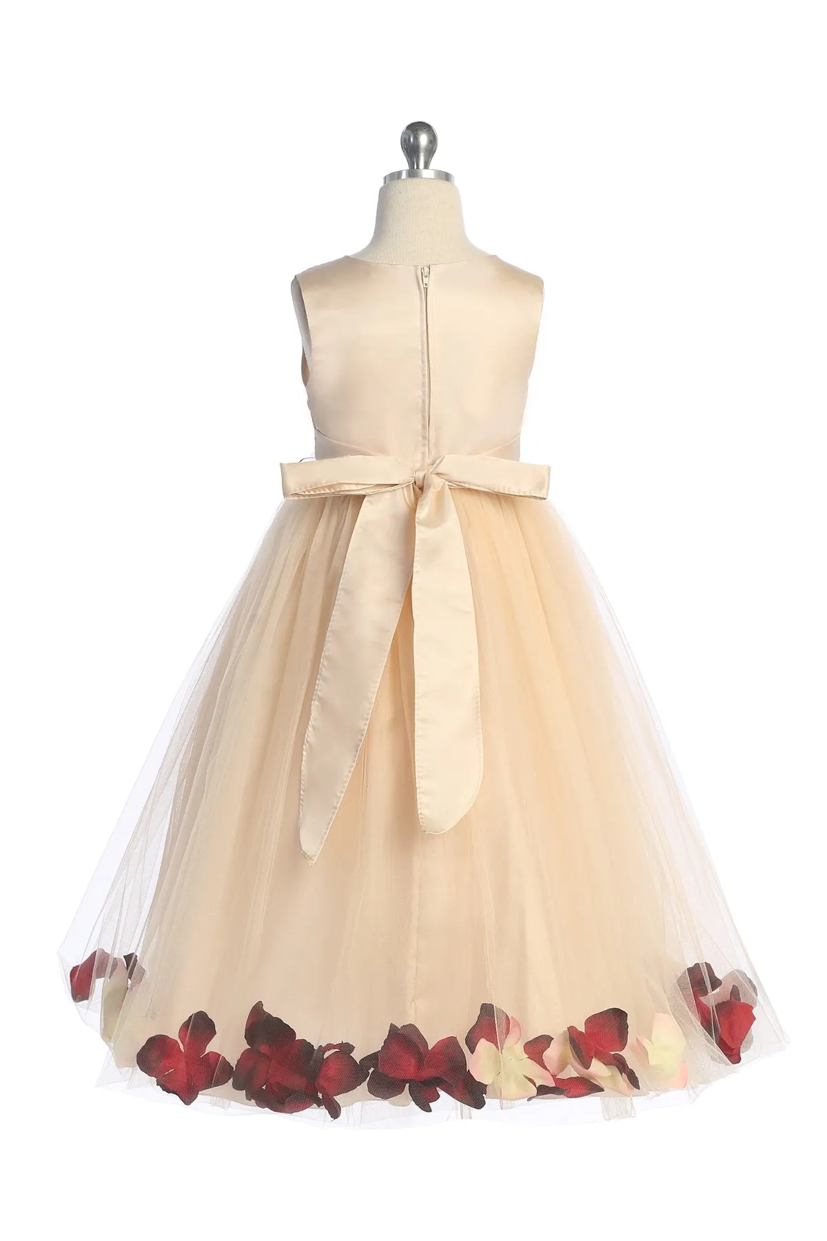 160B Blush Satin Flower Petal Girl Dress with Plus Sizing