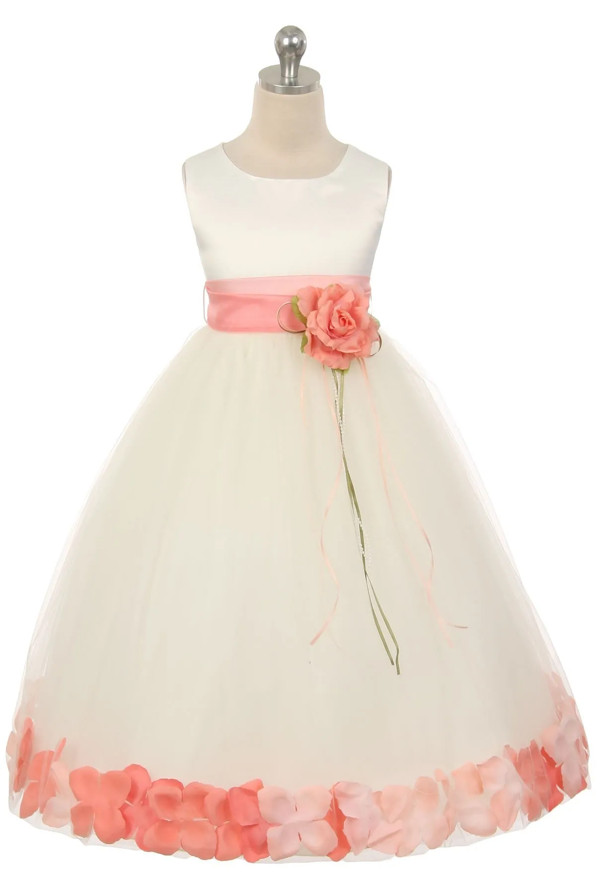 160B  Ivory Satin Flower Petal Plus Size Girl Dress