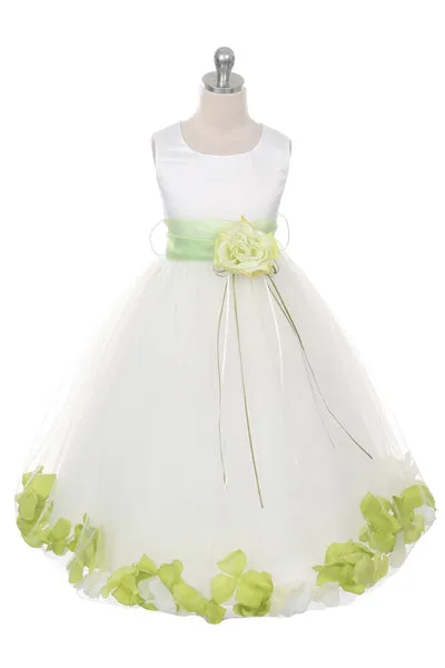 160B  Ivory Satin Flower Petal Plus Size Girl Dress