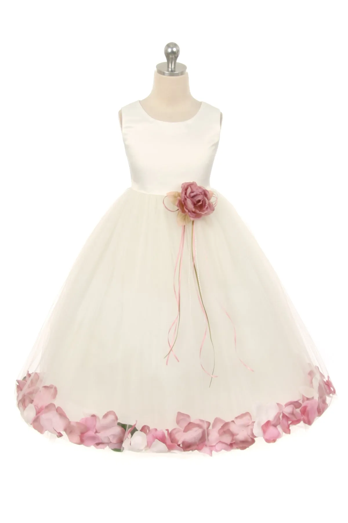 160B  Ivory Satin Flower Petal Plus Size Girl Dress