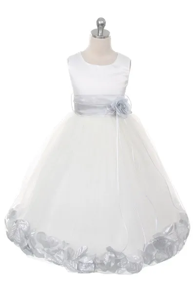 160B  Ivory Satin Flower Petal Plus Size Girl Dress