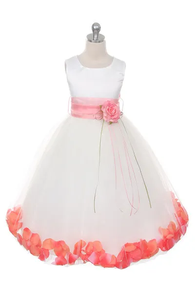 160B  Ivory Satin Flower Petal Plus Size Girl Dress