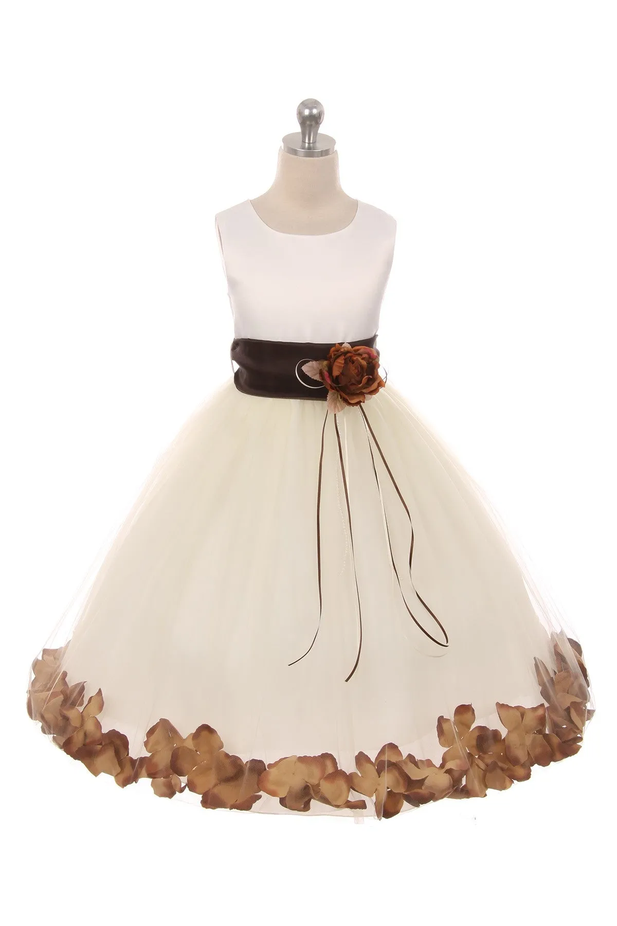 160B  Ivory Satin Flower Petal Plus Size Girl Dress