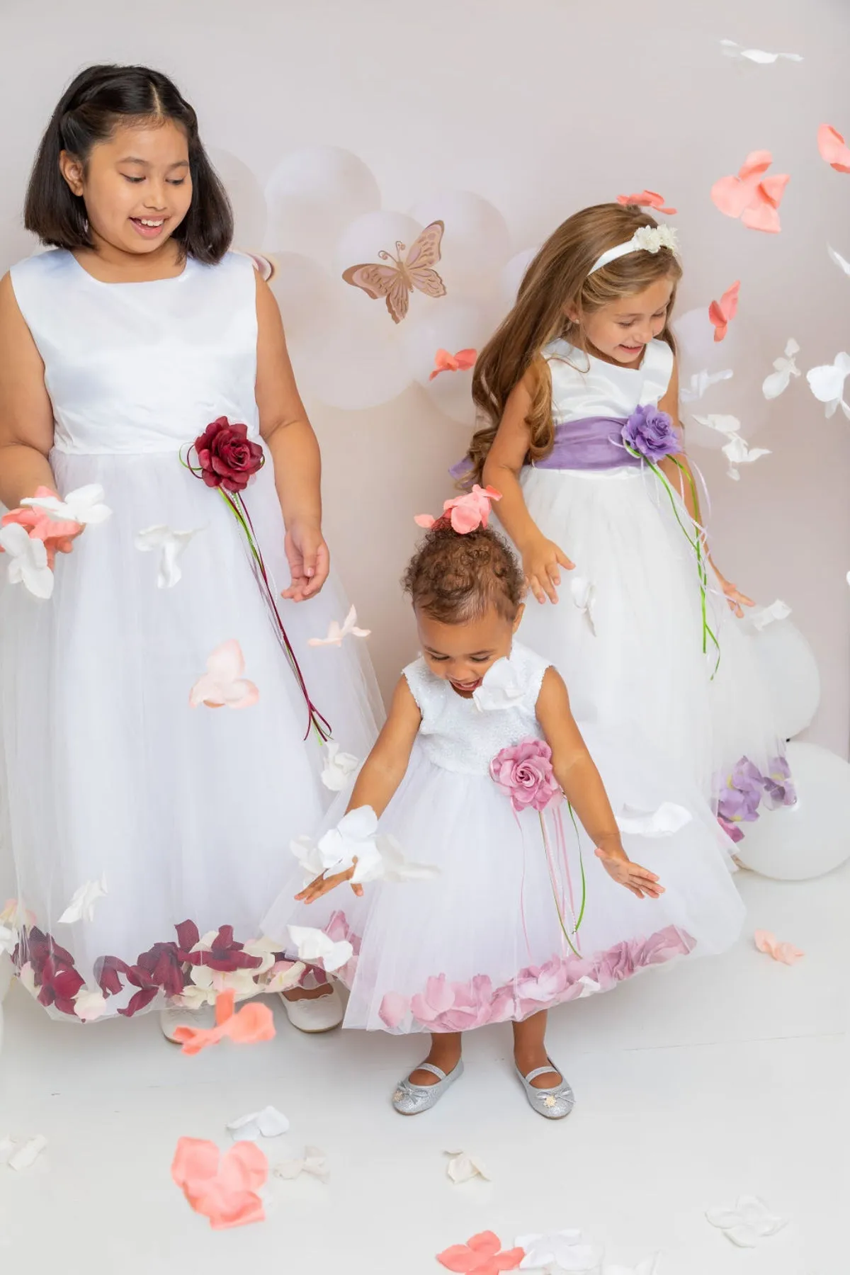 160B  White Satin Flower Petal Plus Size Girl Dress