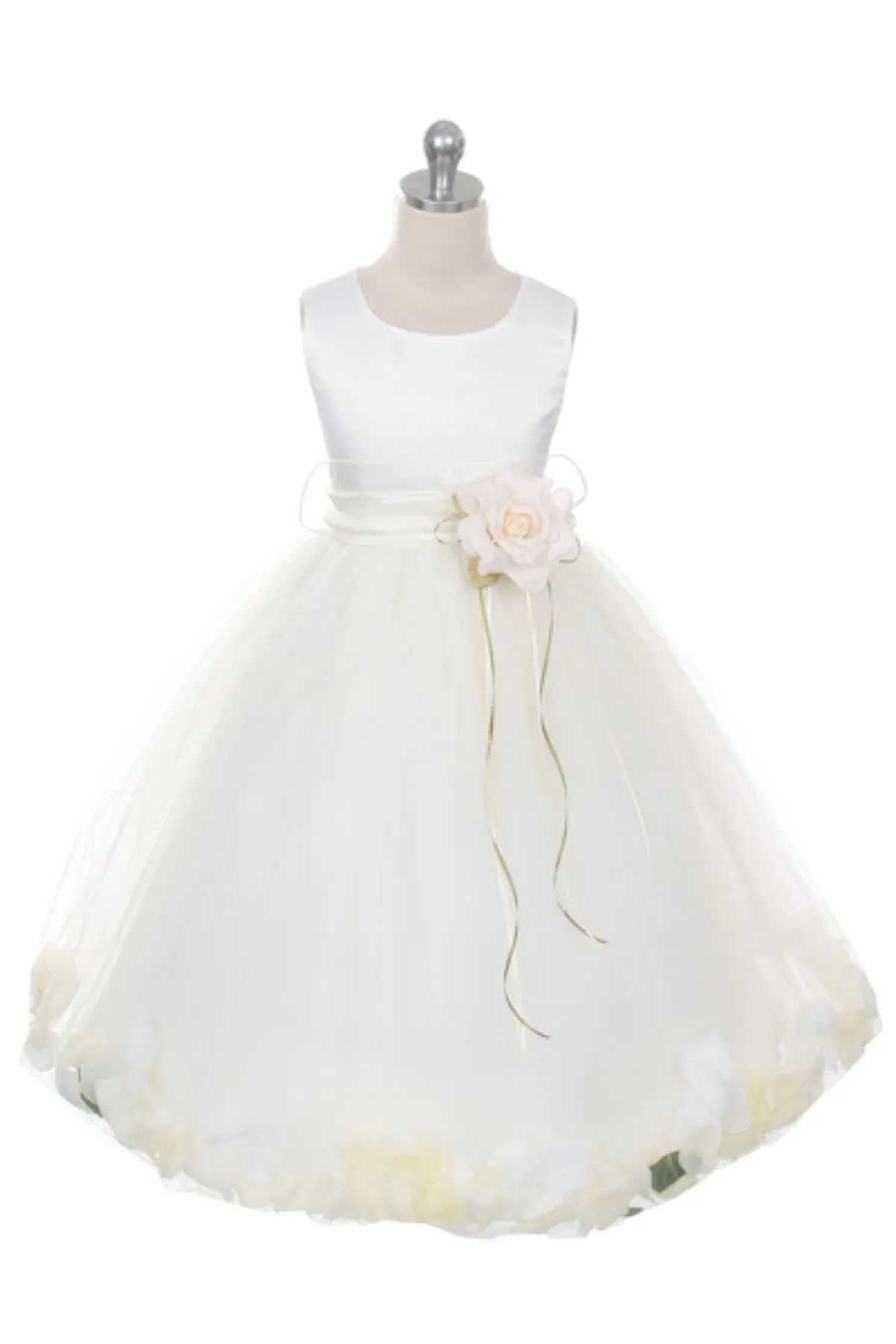 160B  White Satin Flower Petal Plus Size Girl Dress