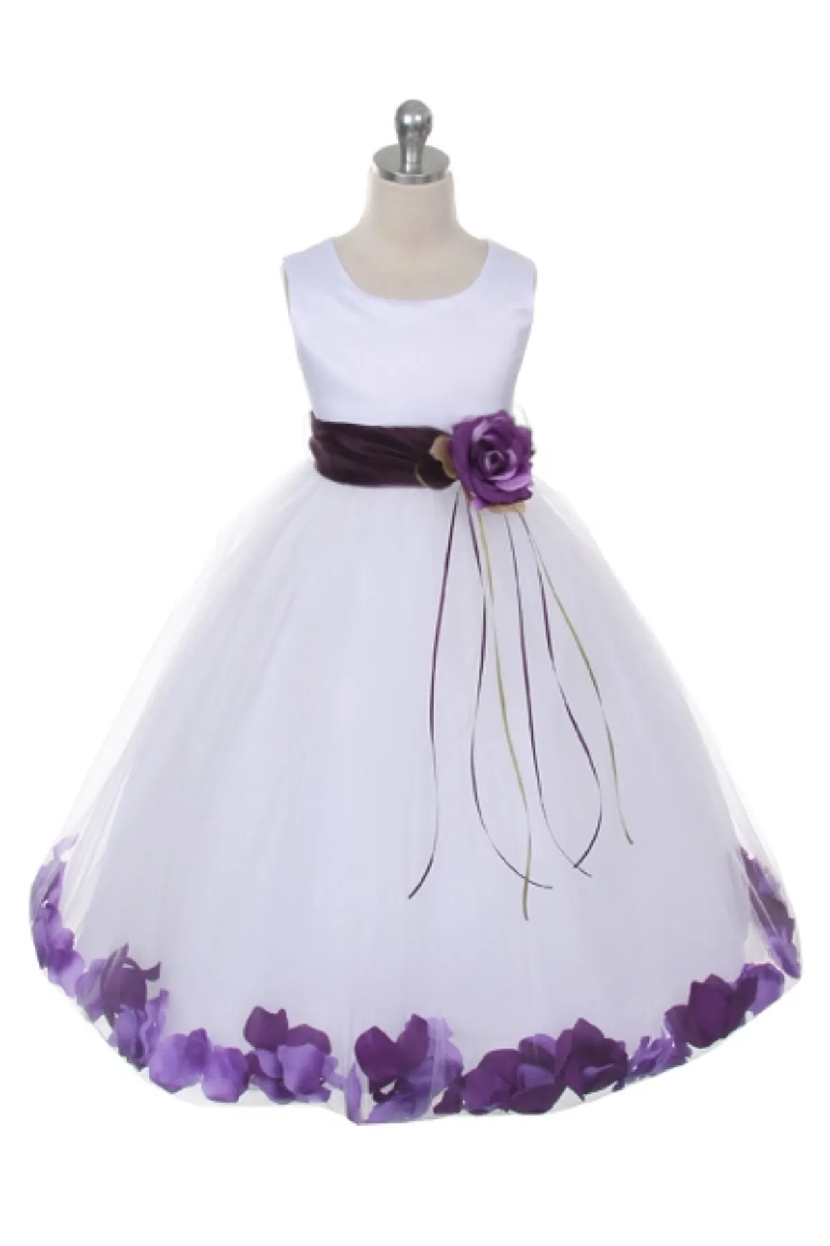 160B  White Satin Flower Petal Plus Size Girl Dress