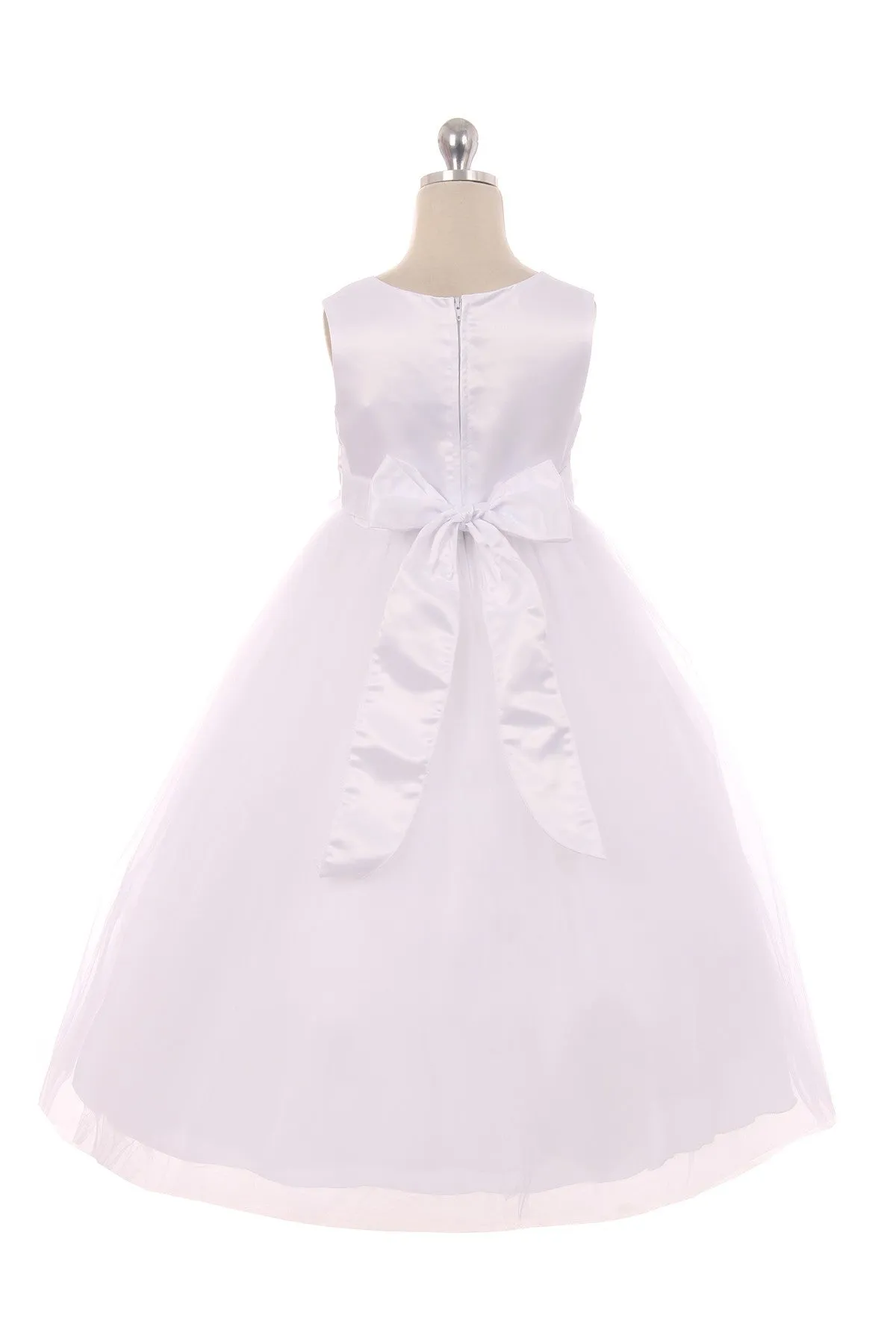160B  White Satin Flower Petal Plus Size Girl Dress