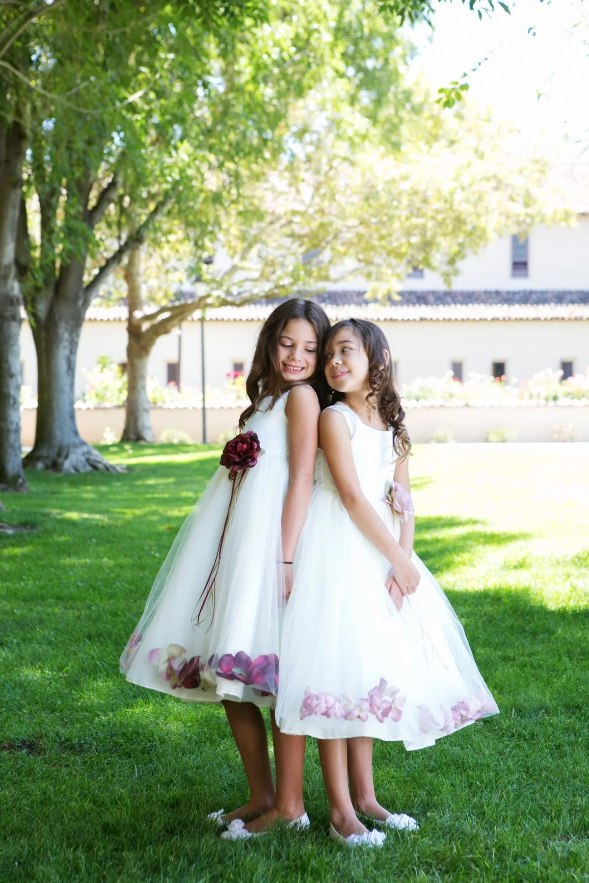 160B  White Satin Flower Petal Plus Size Girl Dress
