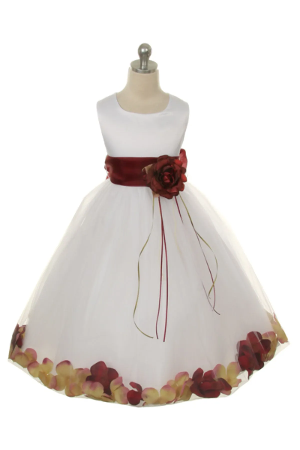 160B  White Satin Flower Petal Plus Size Girl Dress