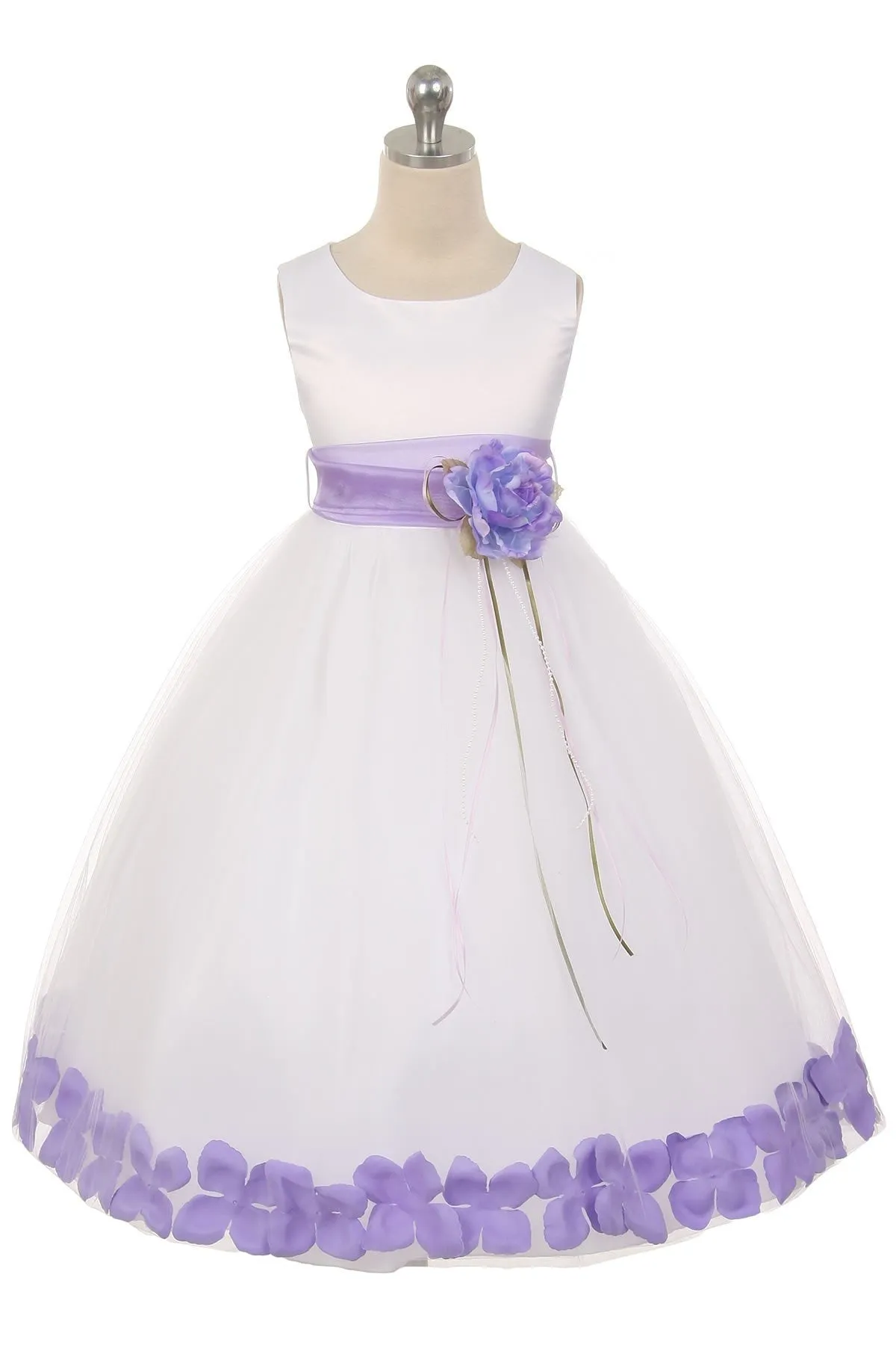 160B  White Satin Flower Petal Plus Size Girl Dress