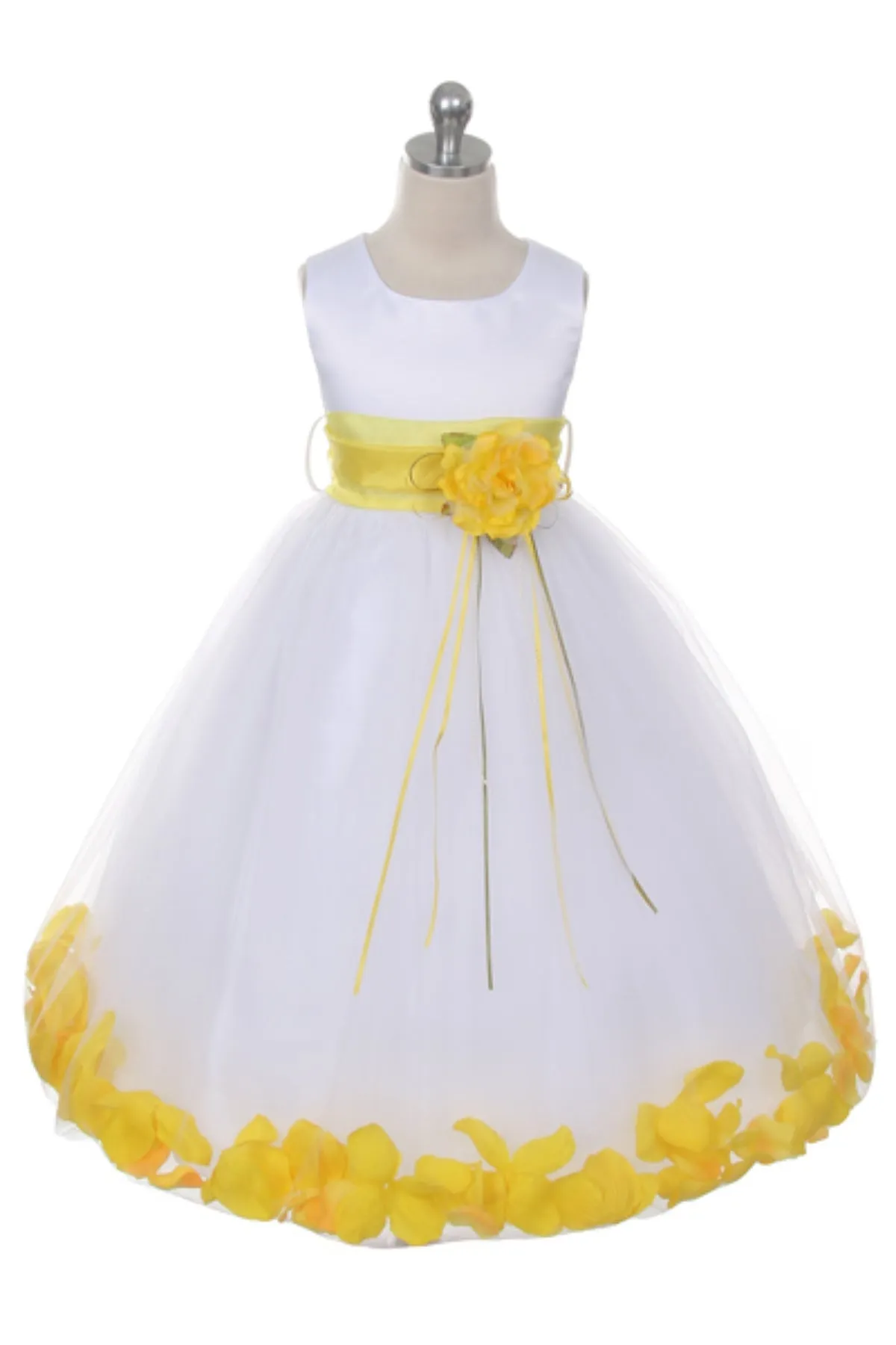 160B  White Satin Flower Petal Plus Size Girl Dress