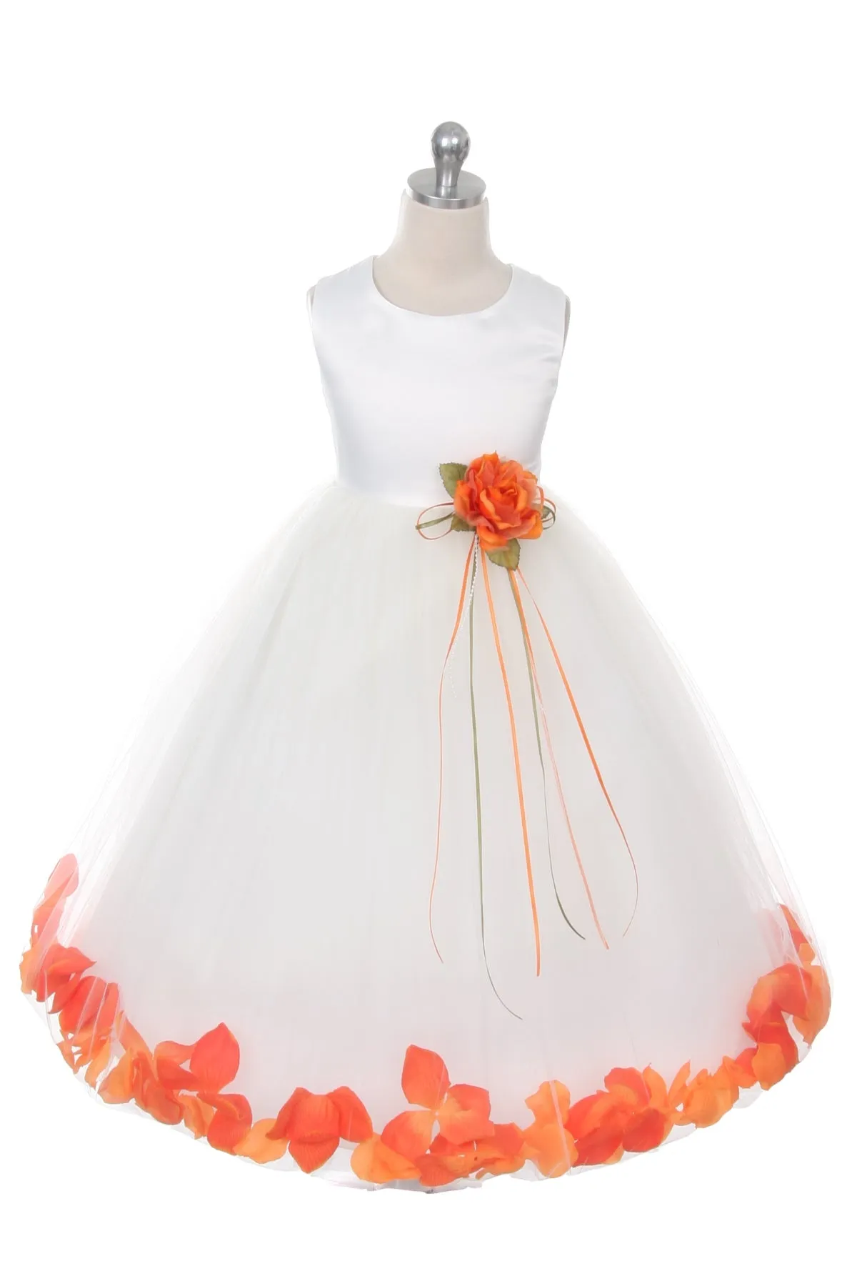 160B  White Satin Flower Petal Plus Size Girl Dress