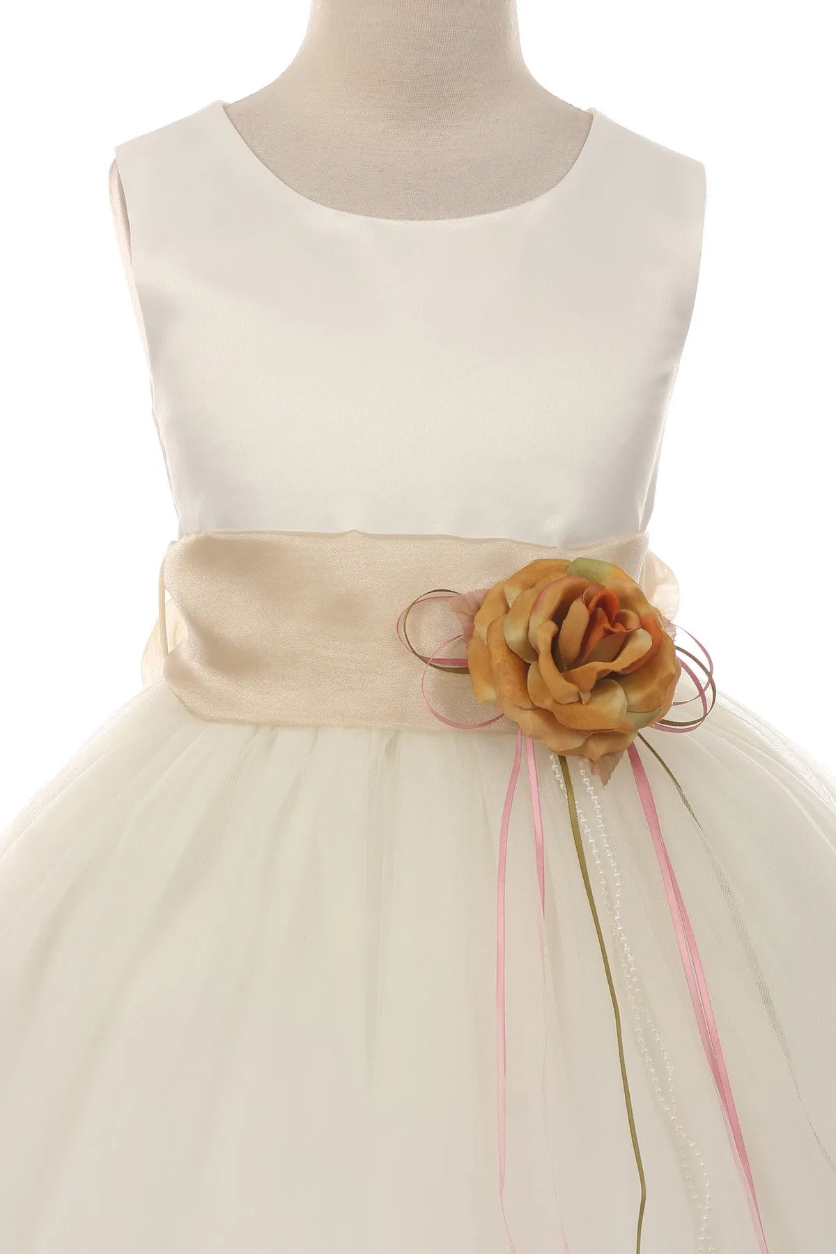 160B  White Satin Flower Petal Plus Size Girl Dress
