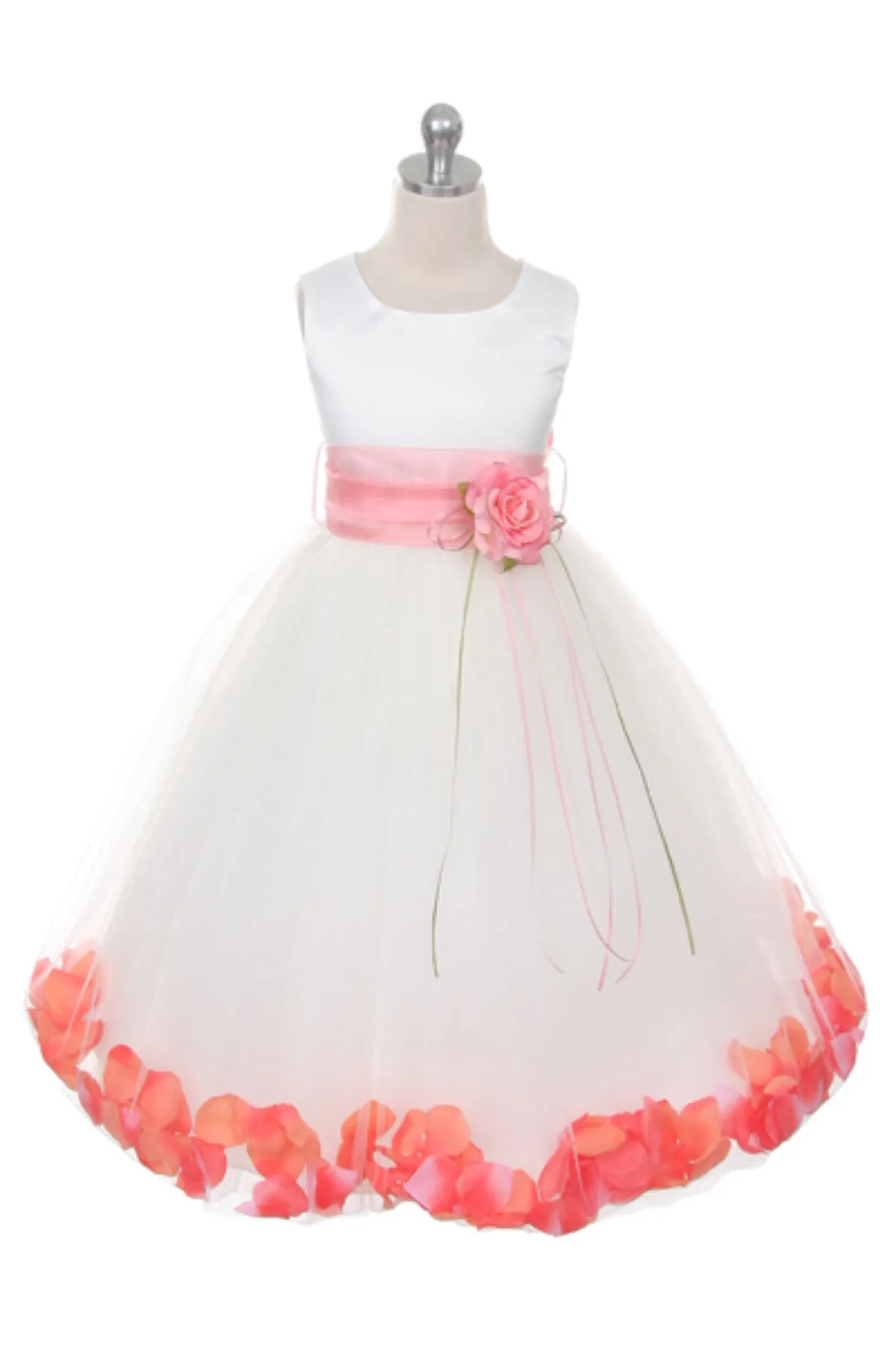 160B  White Satin Flower Petal Plus Size Girl Dress