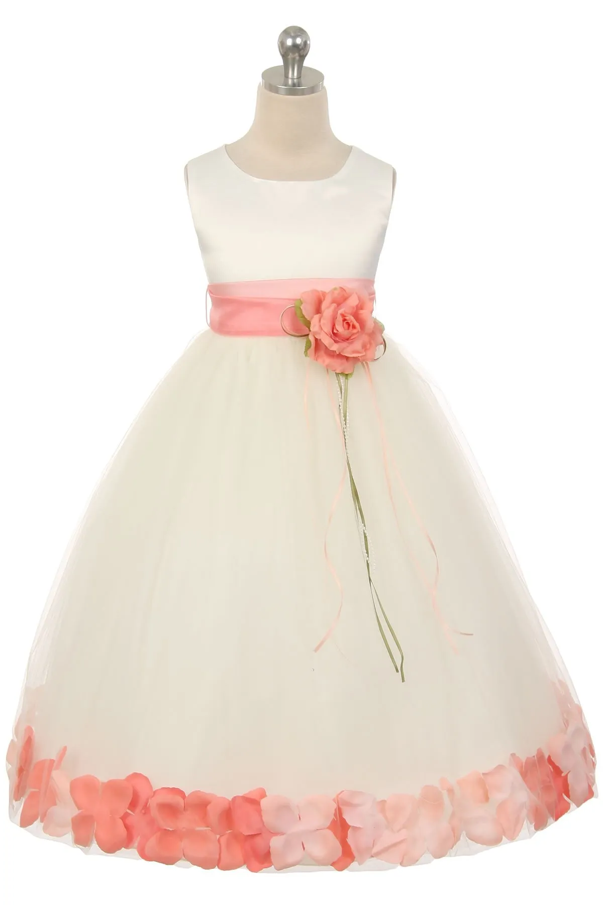 160B  White Satin Flower Petal Plus Size Girl Dress