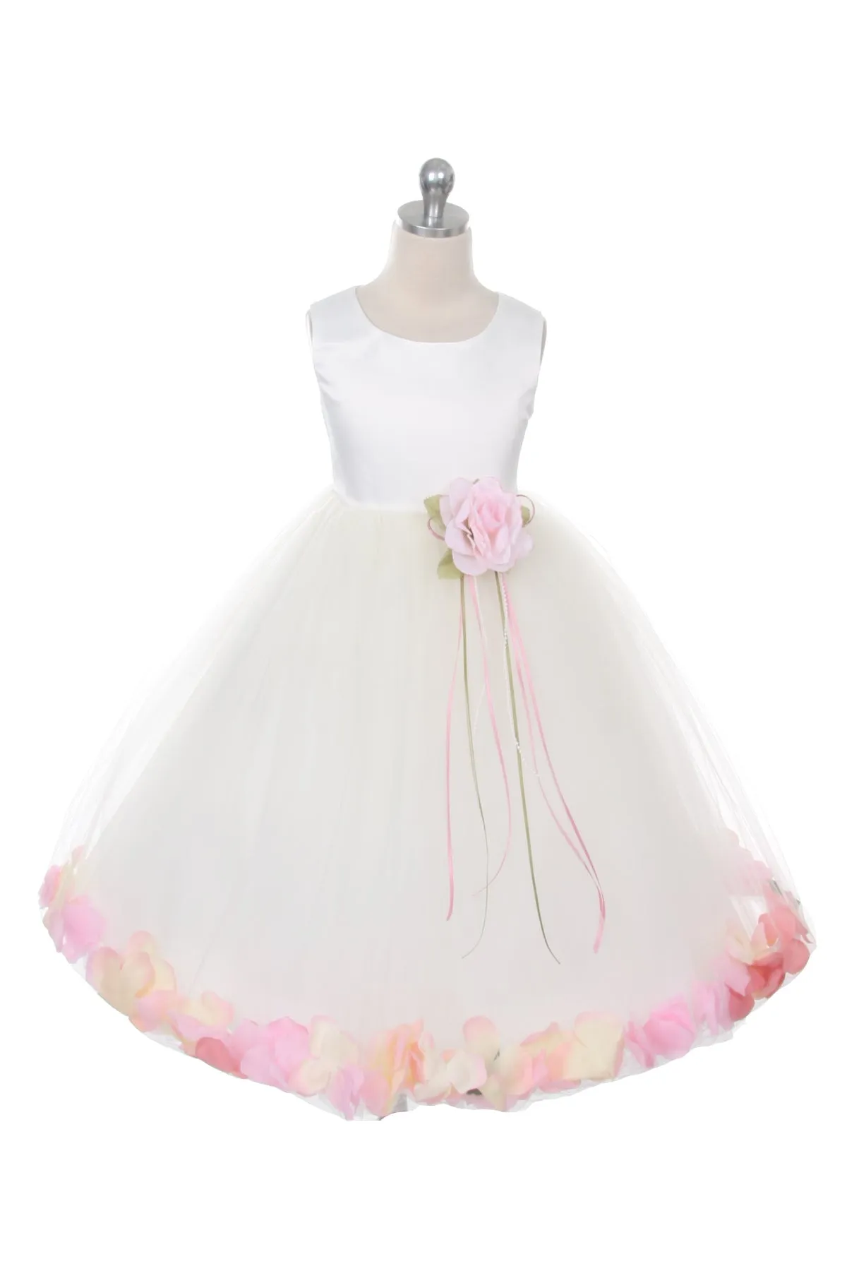 160B  White Satin Flower Petal Plus Size Girl Dress