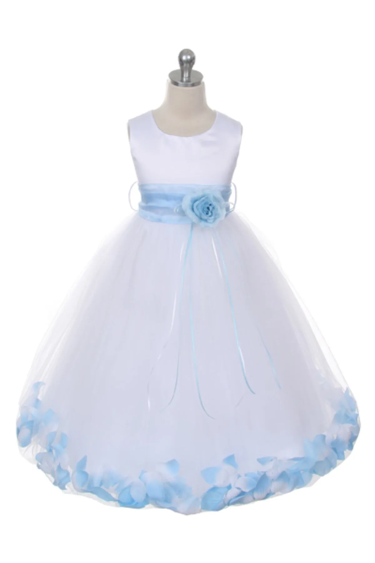 160B  White Satin Flower Petal Plus Size Girl Dress