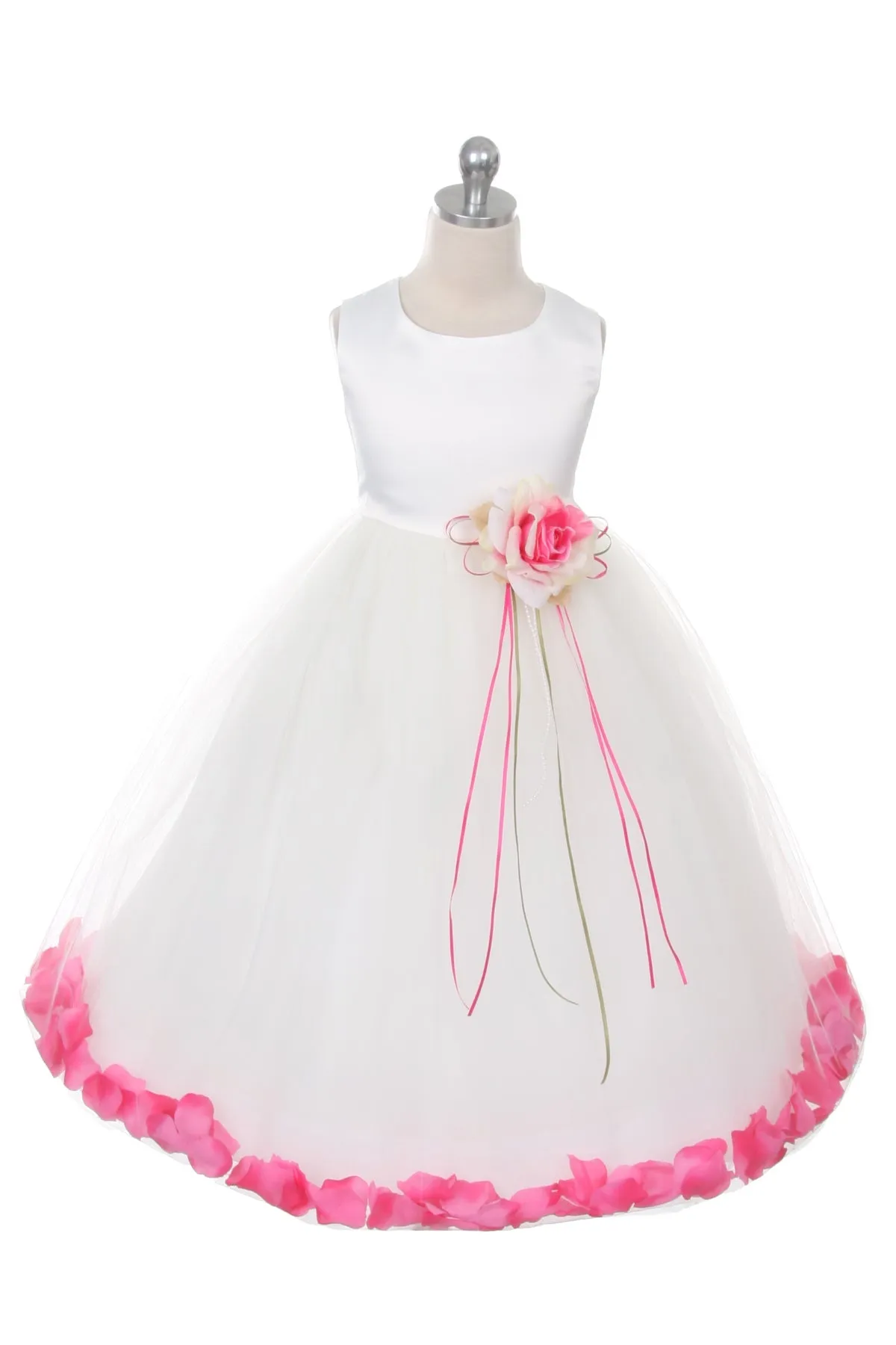 160B  White Satin Flower Petal Plus Size Girl Dress