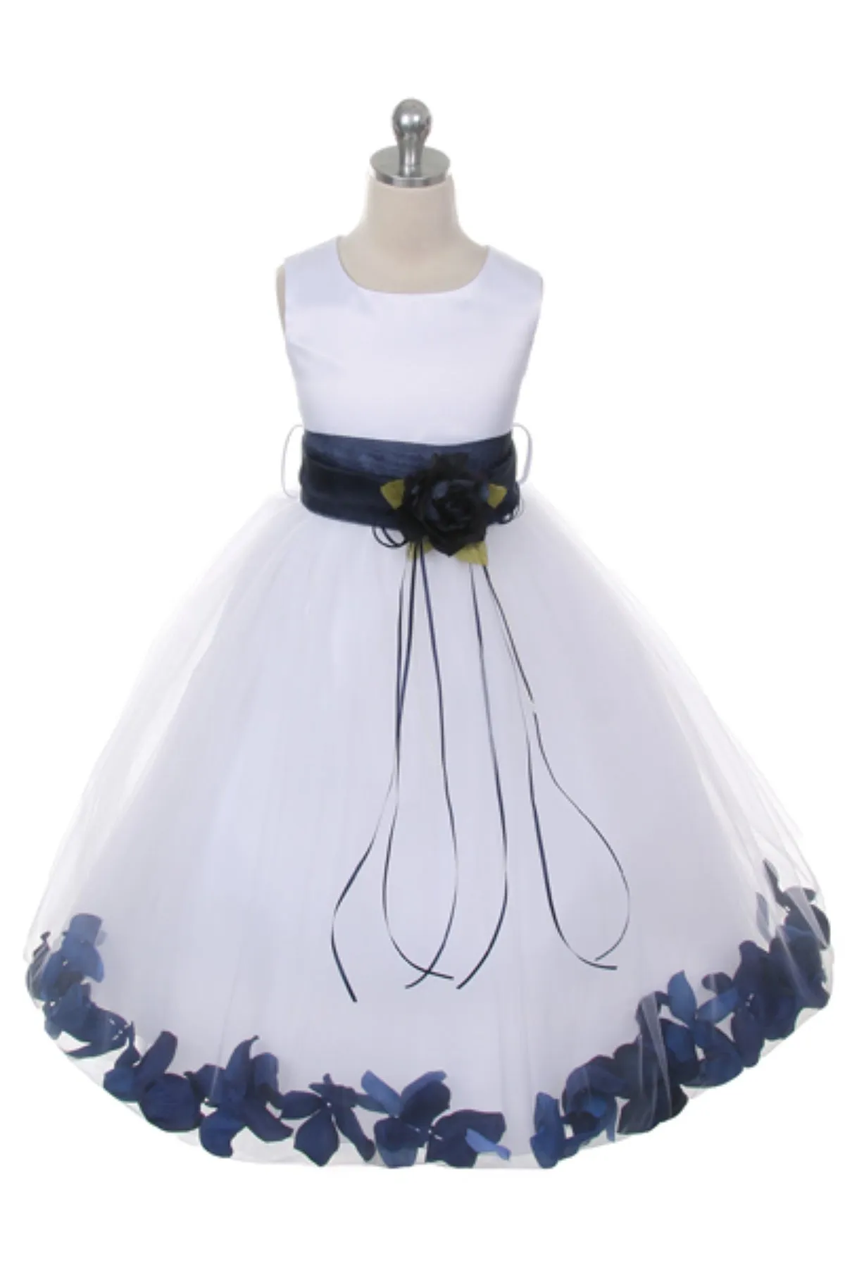 160B  White Satin Flower Petal Plus Size Girl Dress