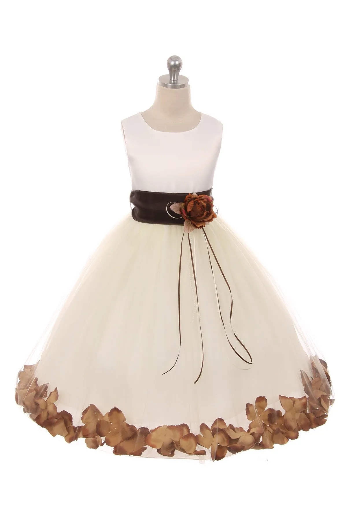 160B  White Satin Flower Petal Plus Size Girl Dress