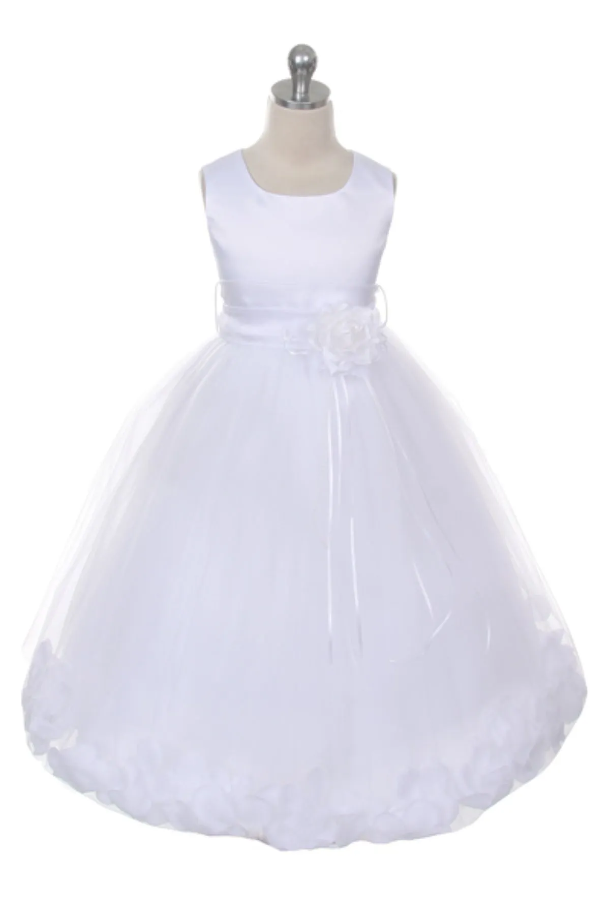 160B  White Satin Flower Petal Plus Size Girl Dress