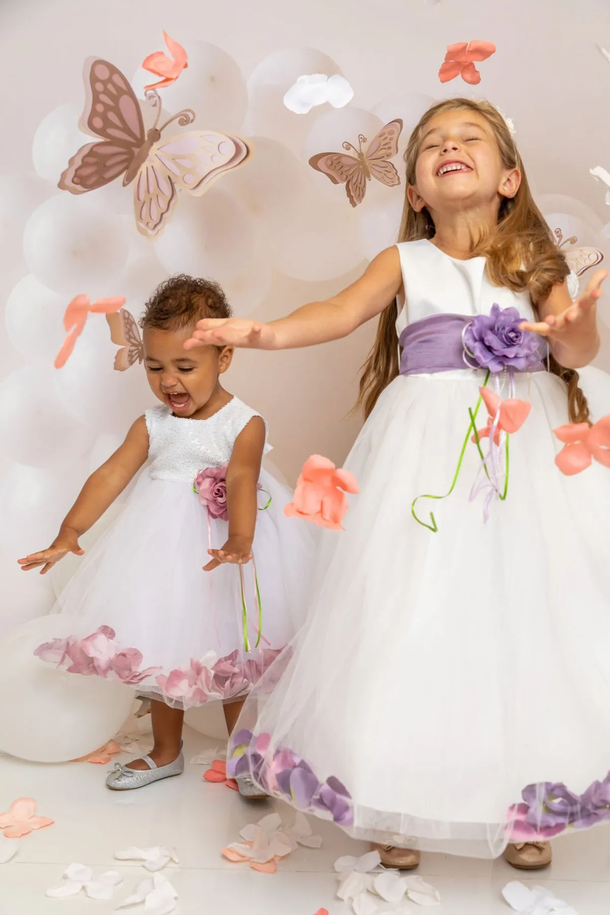160B  White Satin Flower Petal Plus Size Girl Dress