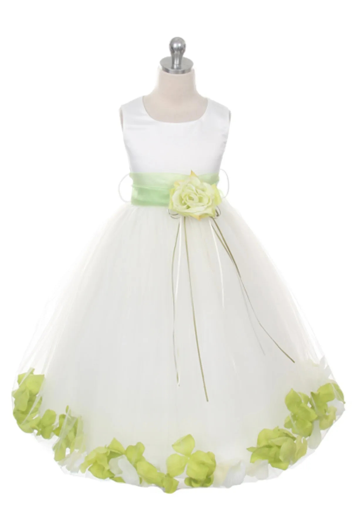 160B  White Satin Flower Petal Plus Size Girl Dress