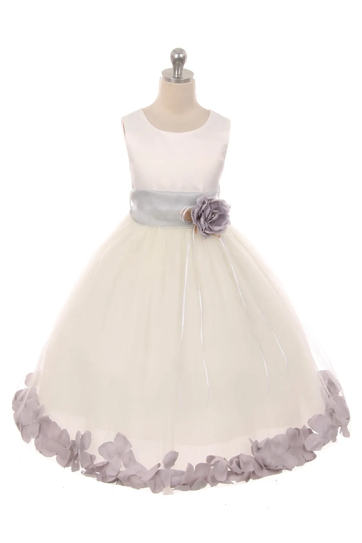 160B  White Satin Flower Petal Plus Size Girl Dress