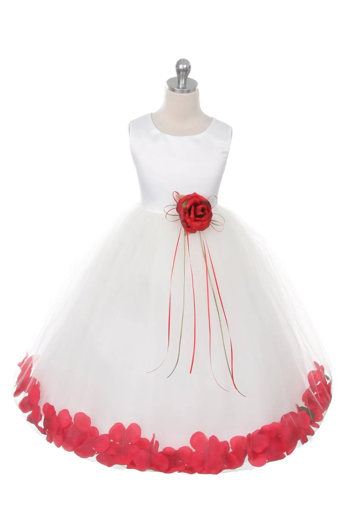 160B  White Satin Flower Petal Plus Size Girl Dress
