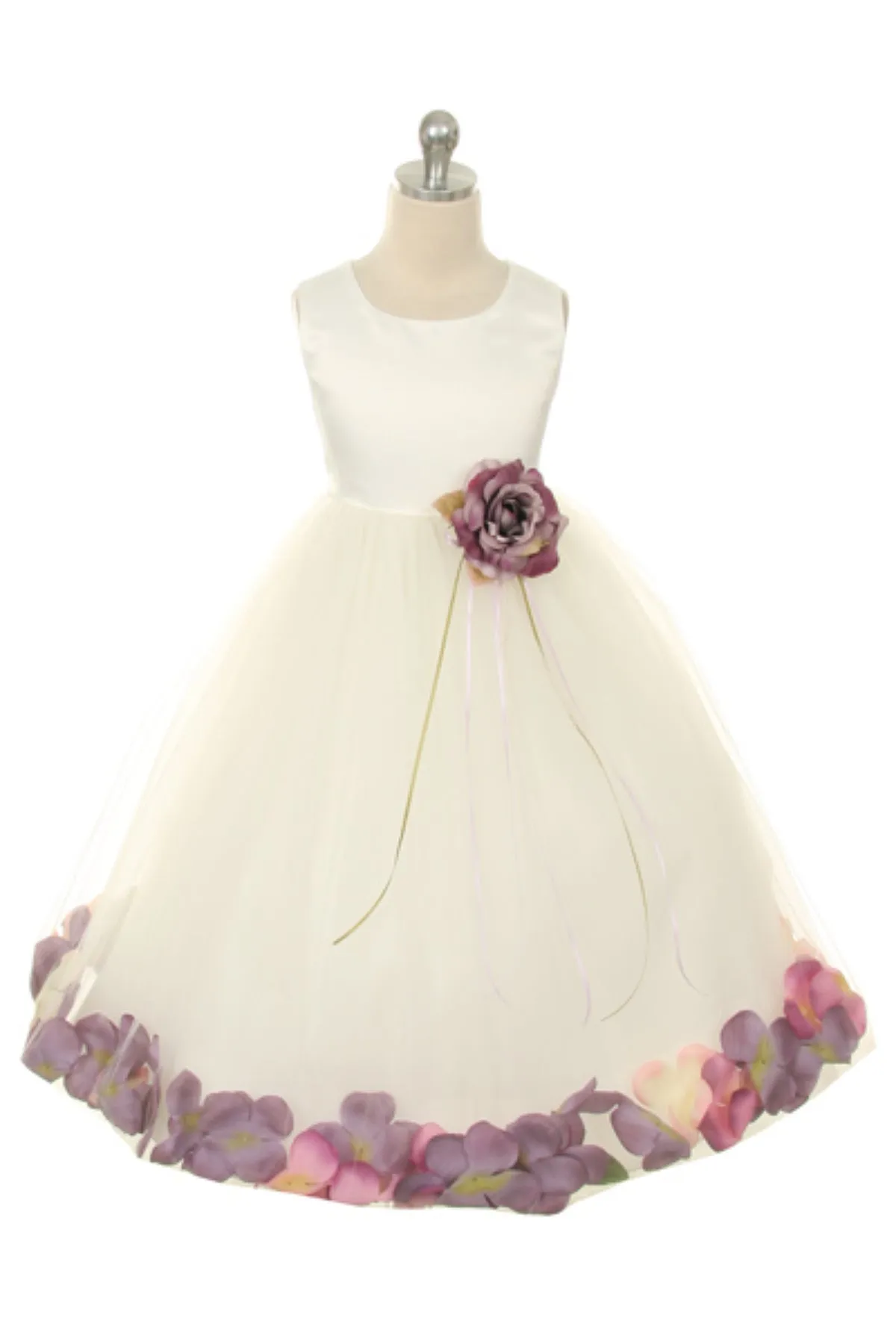 160B  White Satin Flower Petal Plus Size Girl Dress