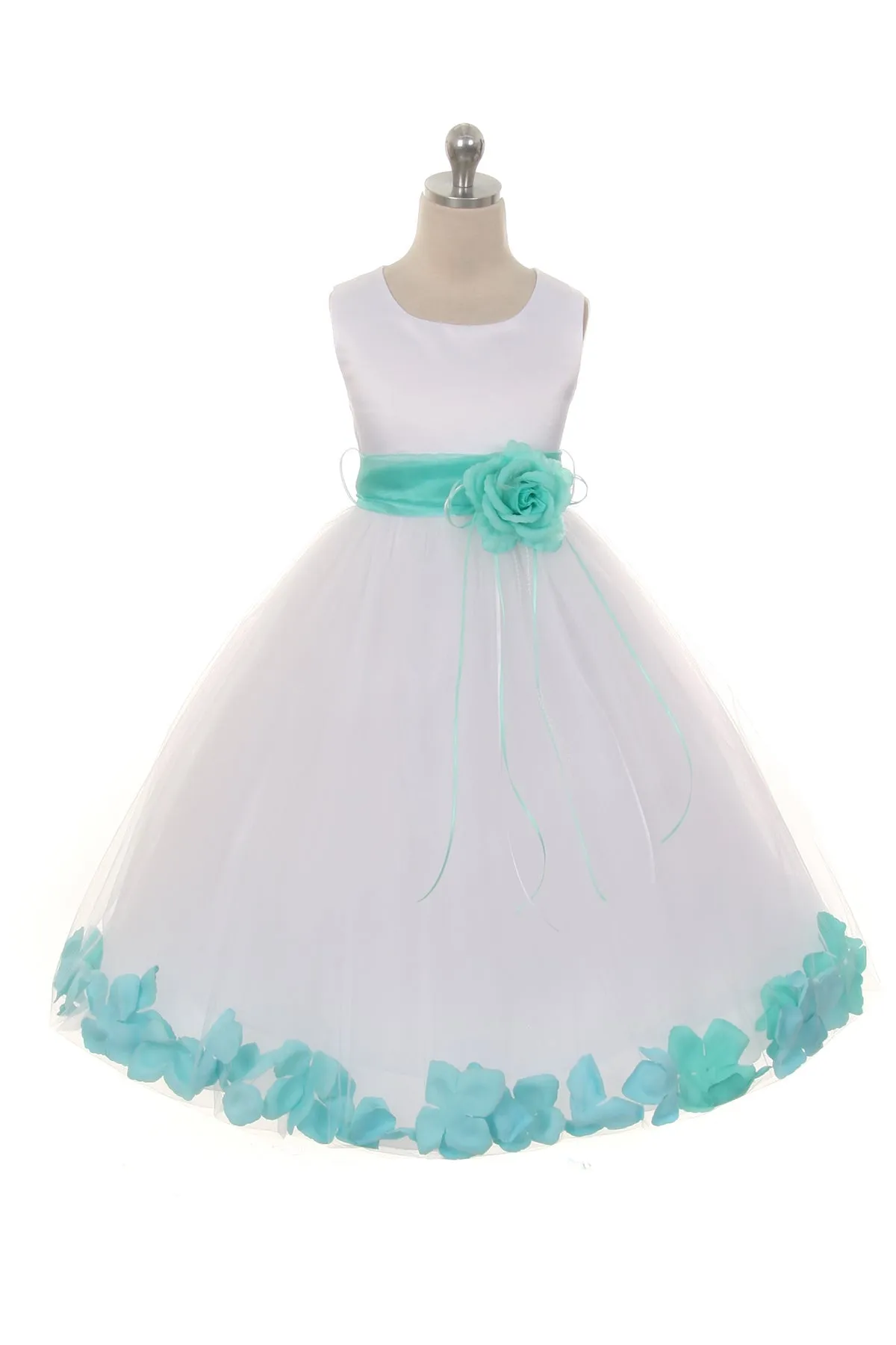 160B  White Satin Flower Petal Plus Size Girl Dress