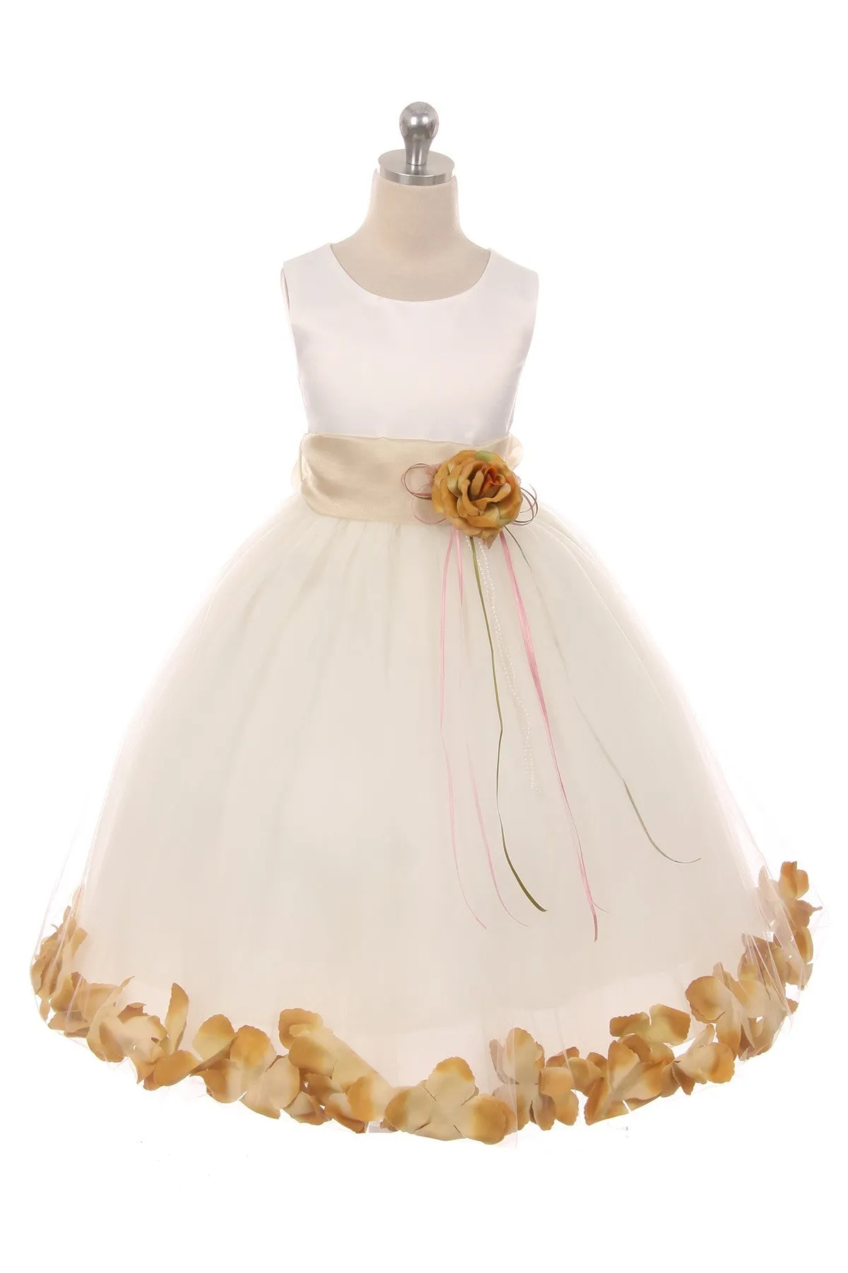 160B  White Satin Flower Petal Plus Size Girl Dress