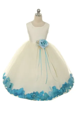 160B  White Satin Flower Petal Plus Size Girl Dress