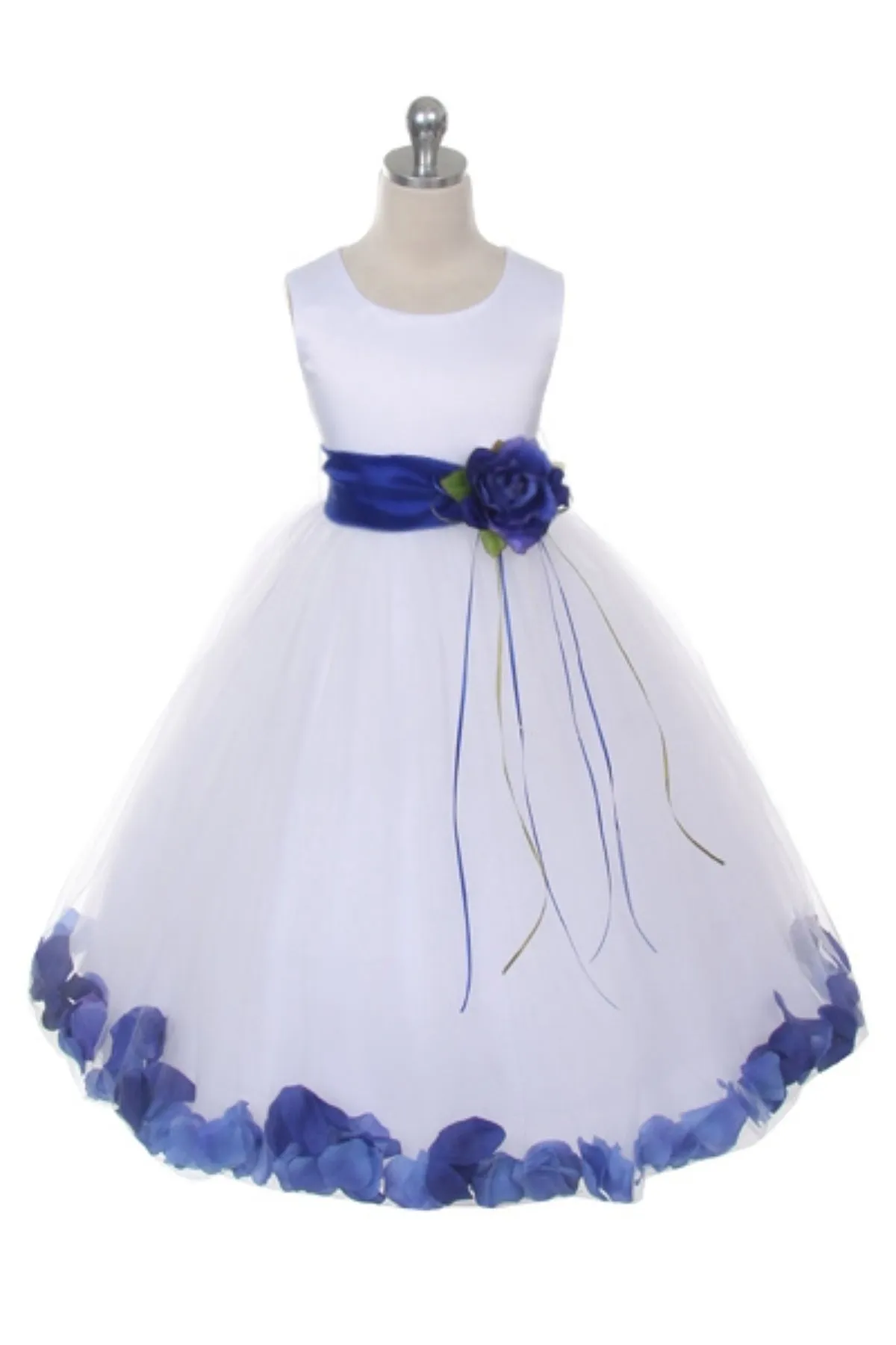 160B  White Satin Flower Petal Plus Size Girl Dress