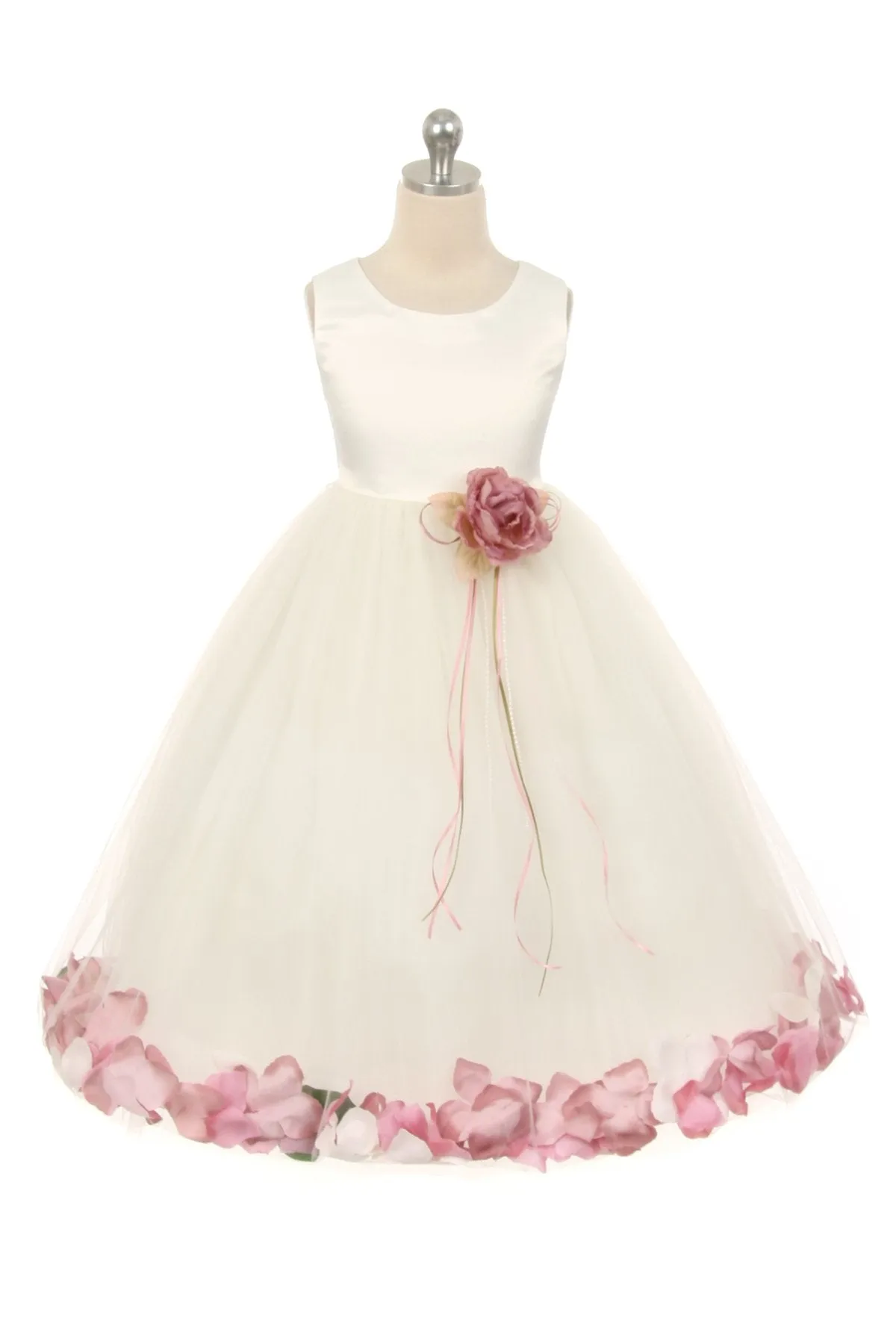 160B  White Satin Flower Petal Plus Size Girl Dress