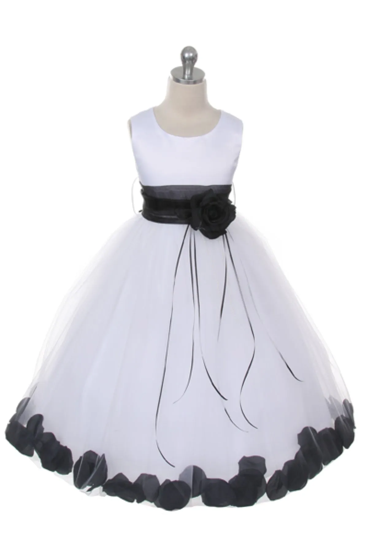 160B  White Satin Flower Petal Plus Size Girl Dress