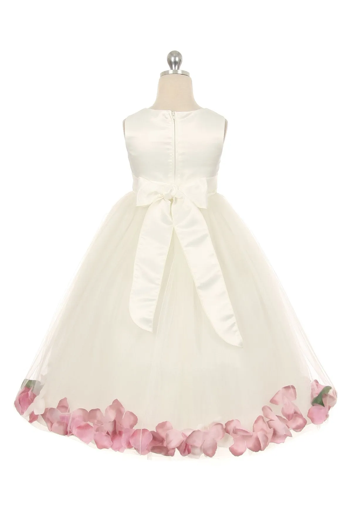 160B  White Satin Flower Petal Plus Size Girl Dress