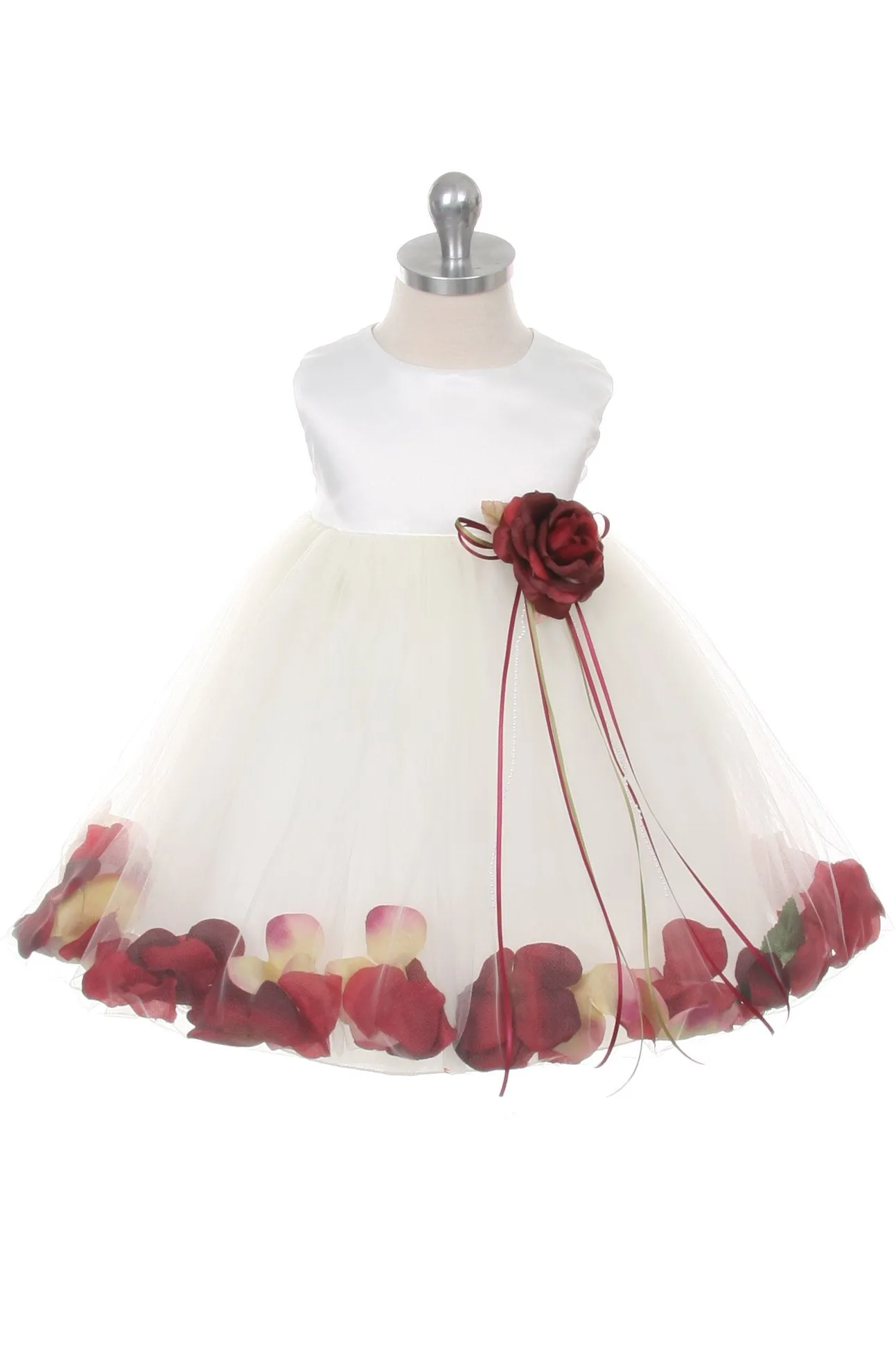 195B Satin Flower Petal Baby Dress (Ivory Dress)