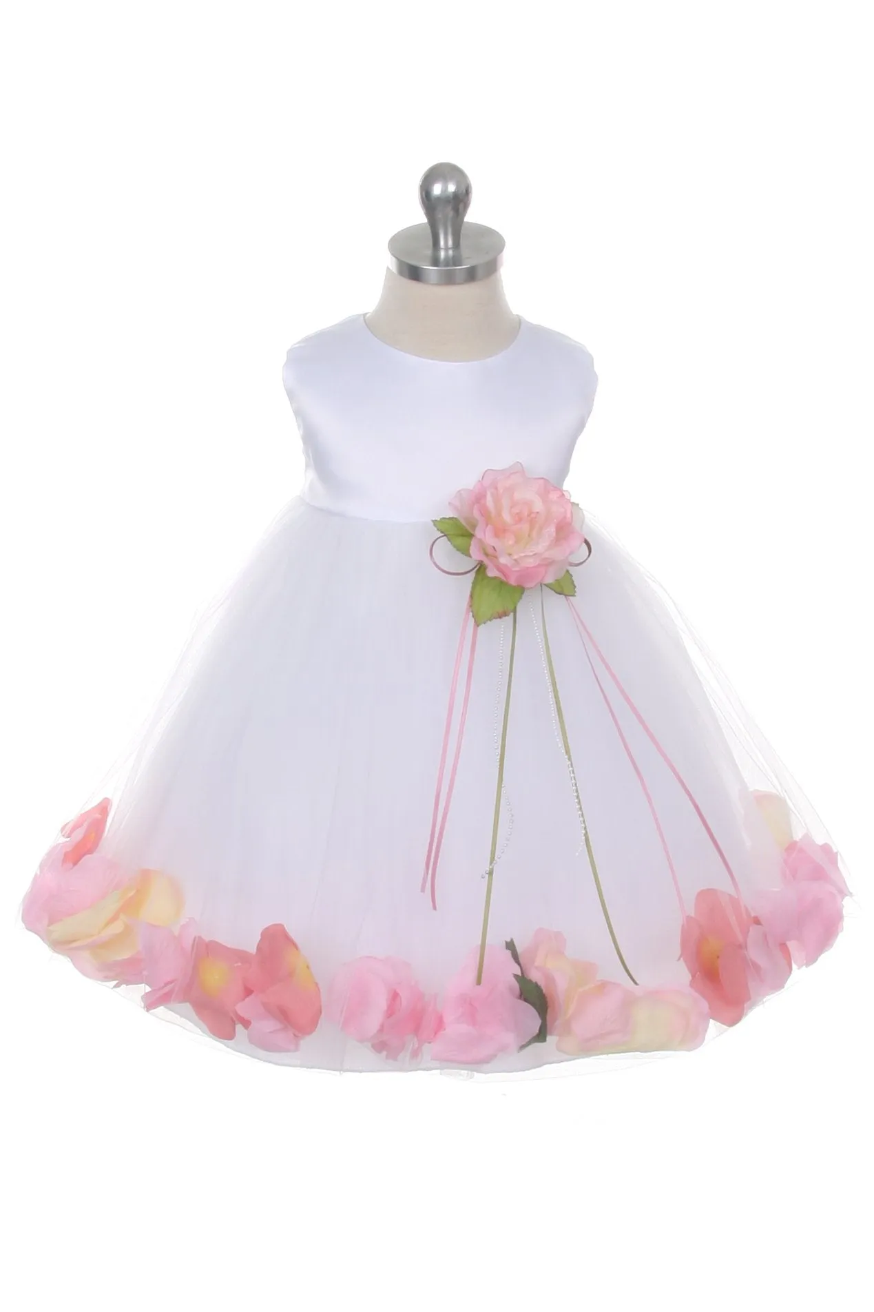 195B Satin Flower Petal Baby Dress (Ivory Dress)