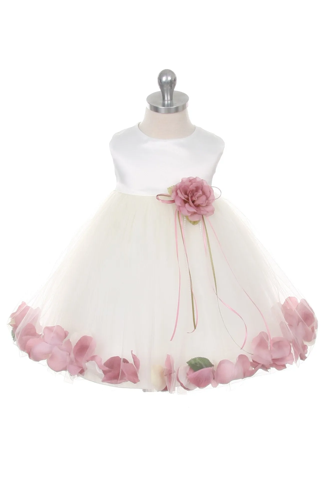 195B Satin Flower Petal Baby Dress (Ivory Dress)