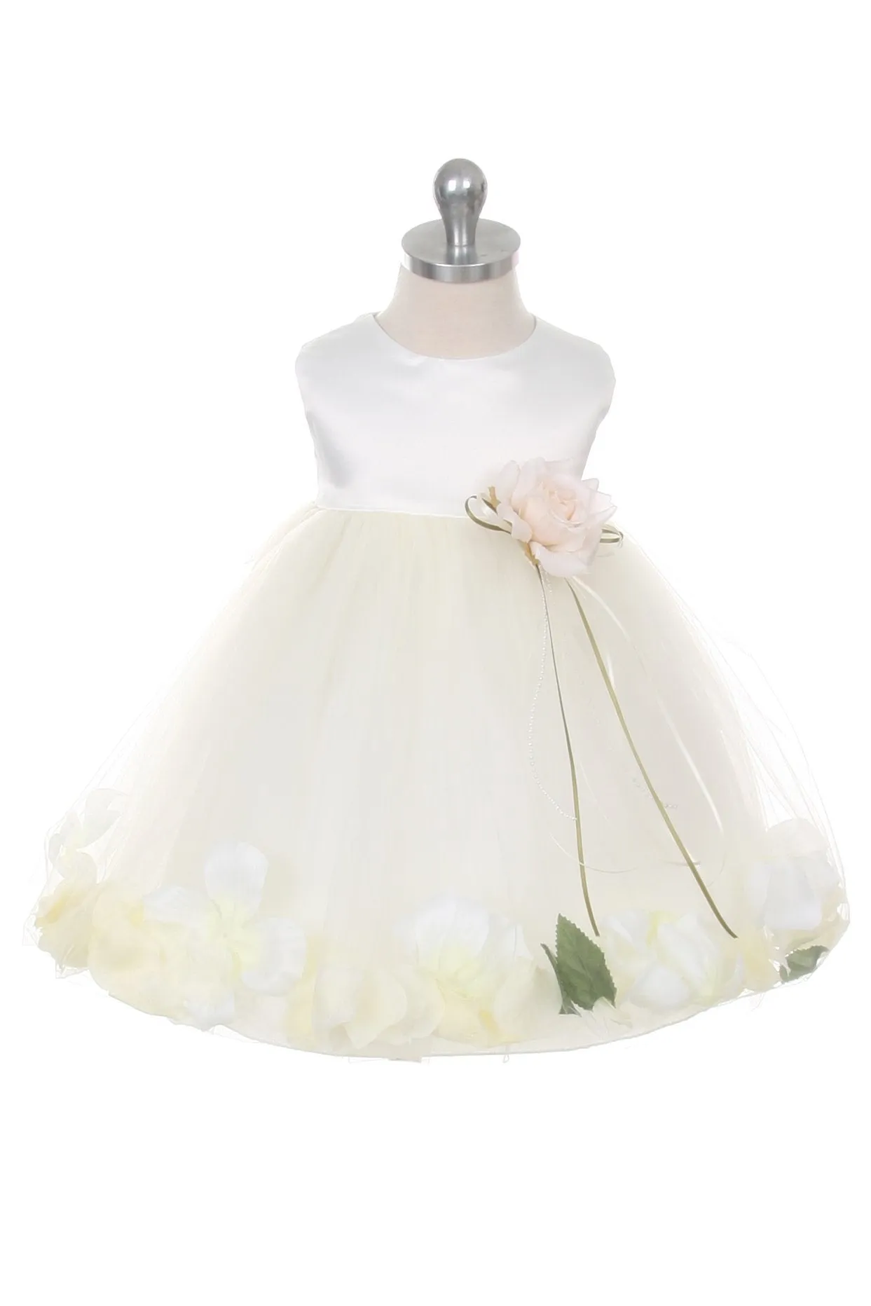 195B Satin Flower Petal Baby Dress (Ivory Dress)