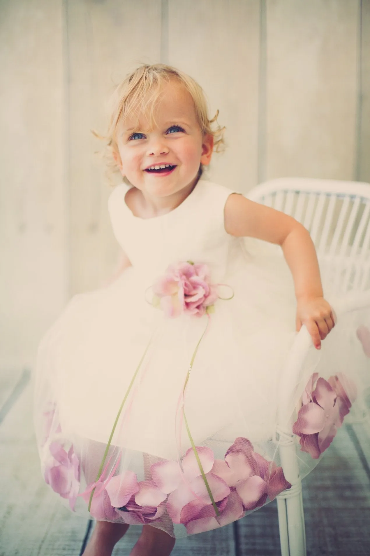 195B Satin Flower Petal Baby Dress (Ivory Dress)